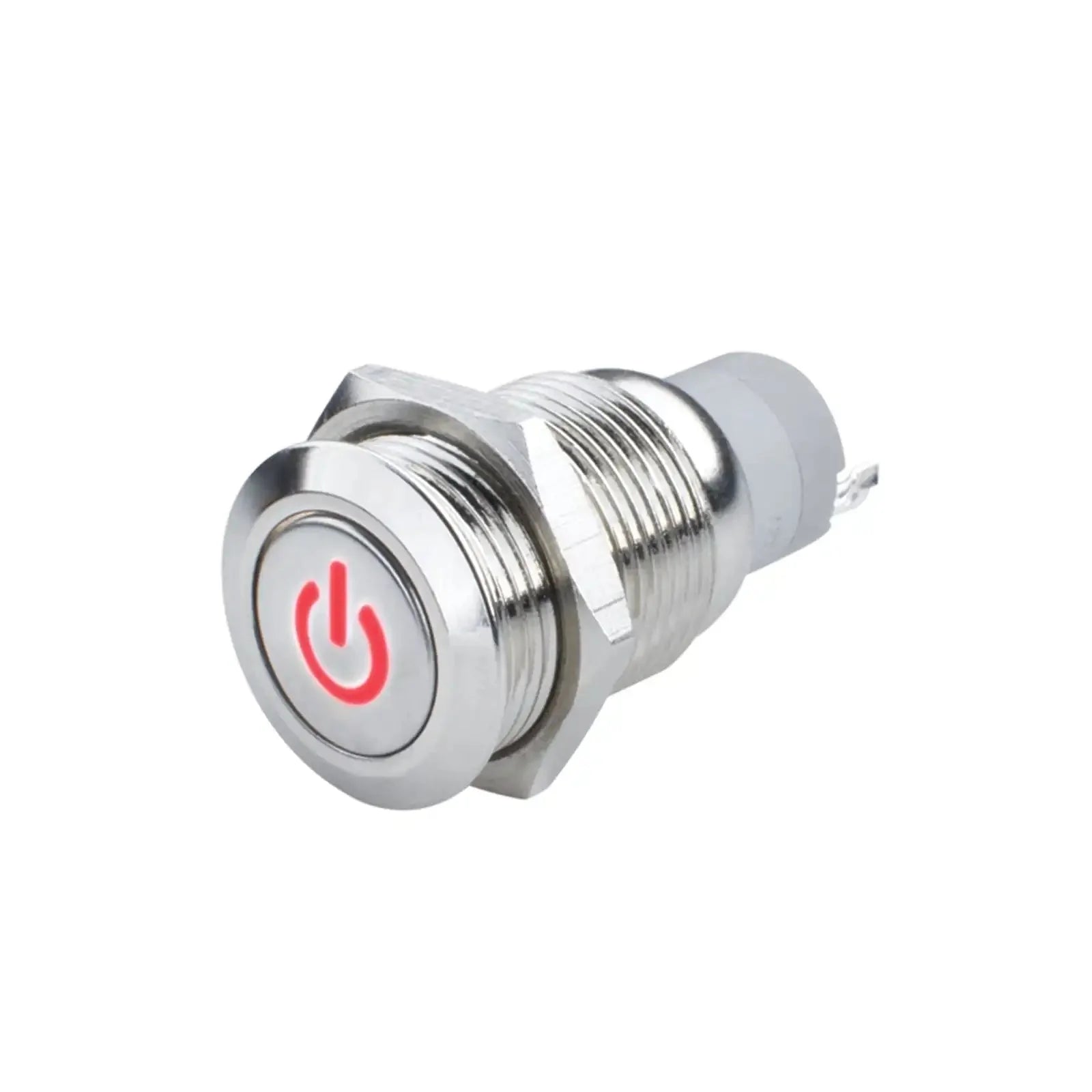 Stainless steel LED push button switch with red power symbol for vehicle accessories