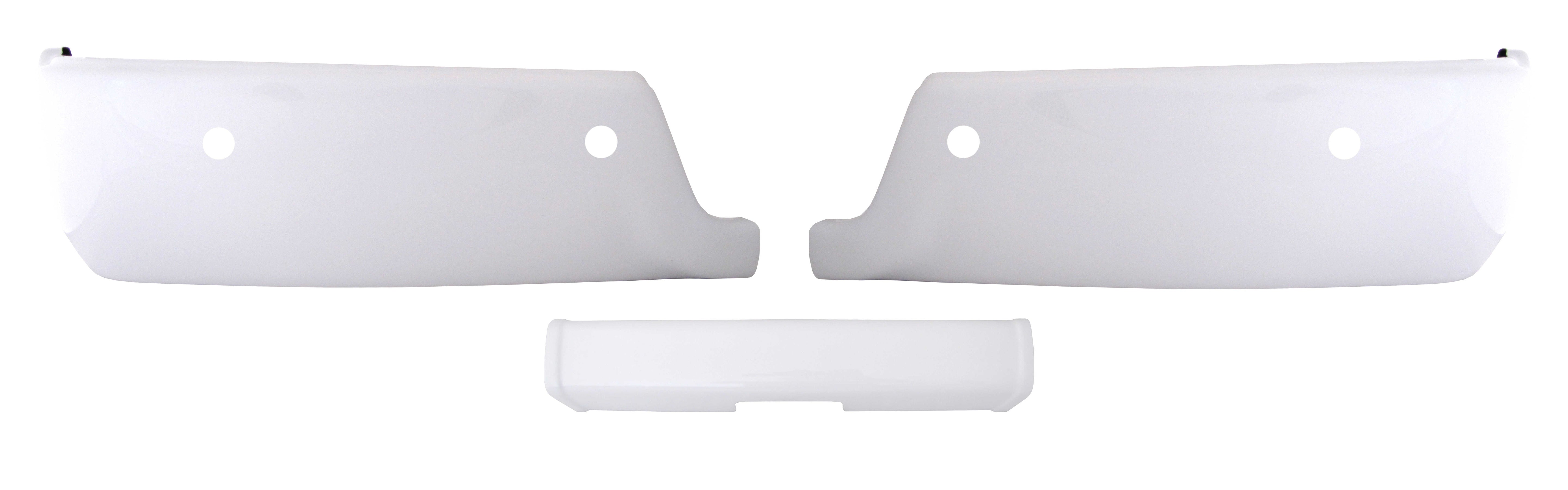 Gloss White 2009-2018 Ram - Rear BUMPERSHELLZ™ - Chrome Delete Truck Bumper Caps Chrome Delete Kit with reverse sensors, without Exhaust Cut-outs