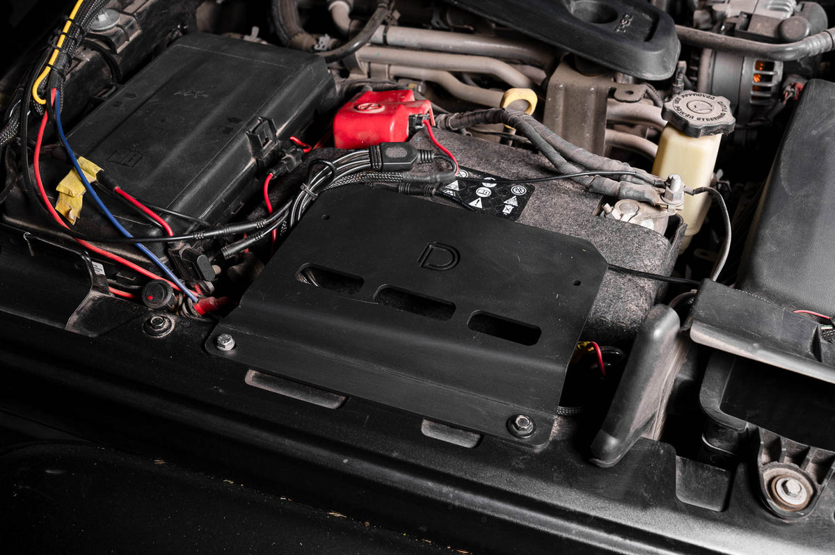 Diode Dynamics D-Switch hub mounting kit for Jeep JL Wrangler – installed in engine bay