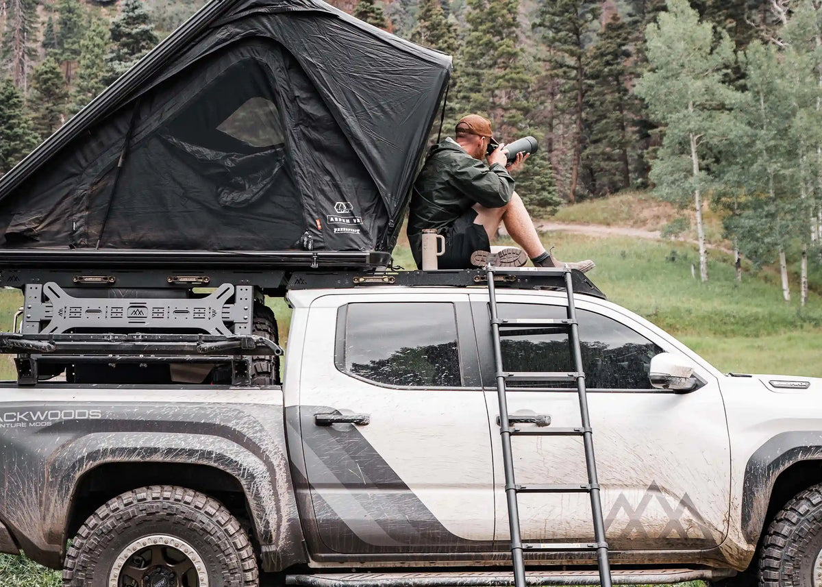 2024-tacoma-with-overland-bed-rack-roof-rack-storage-system - NVMOS