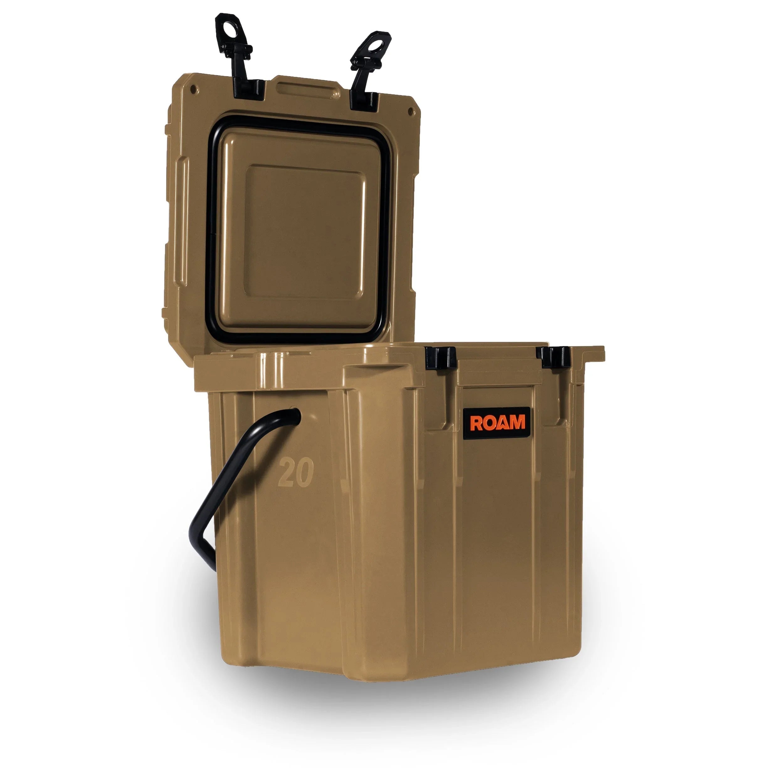 Desert tan 20L tall storage box with open lid for overlanding and camping gear