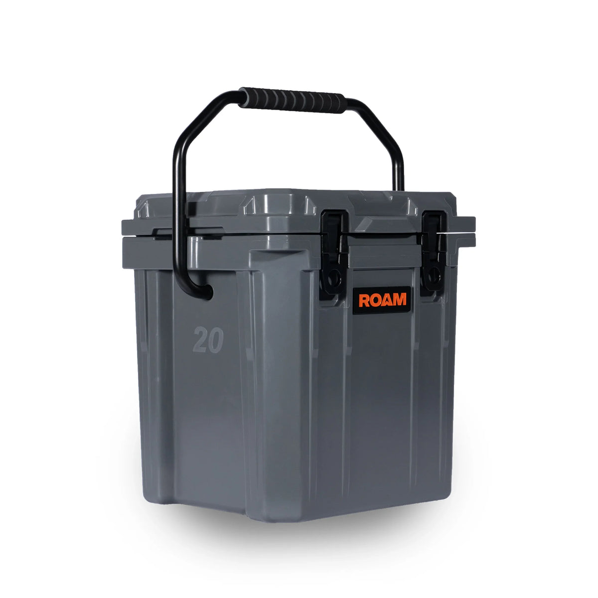 Gray heavy-duty 20L hard storage case with black handle, ideal for overlanding and camping gear