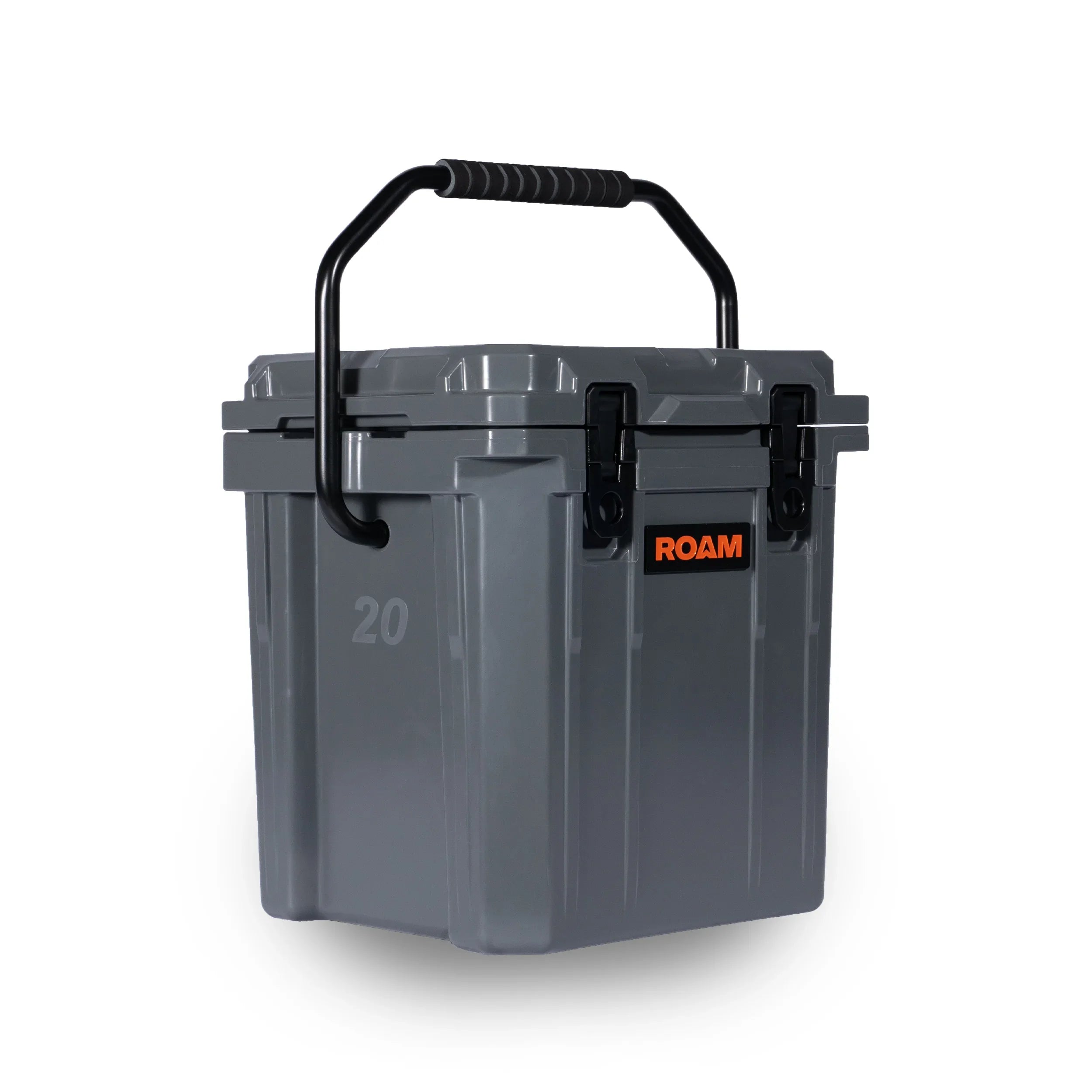 Gray heavy-duty 20L hard storage case with black handle, ideal for overlanding and camping gear