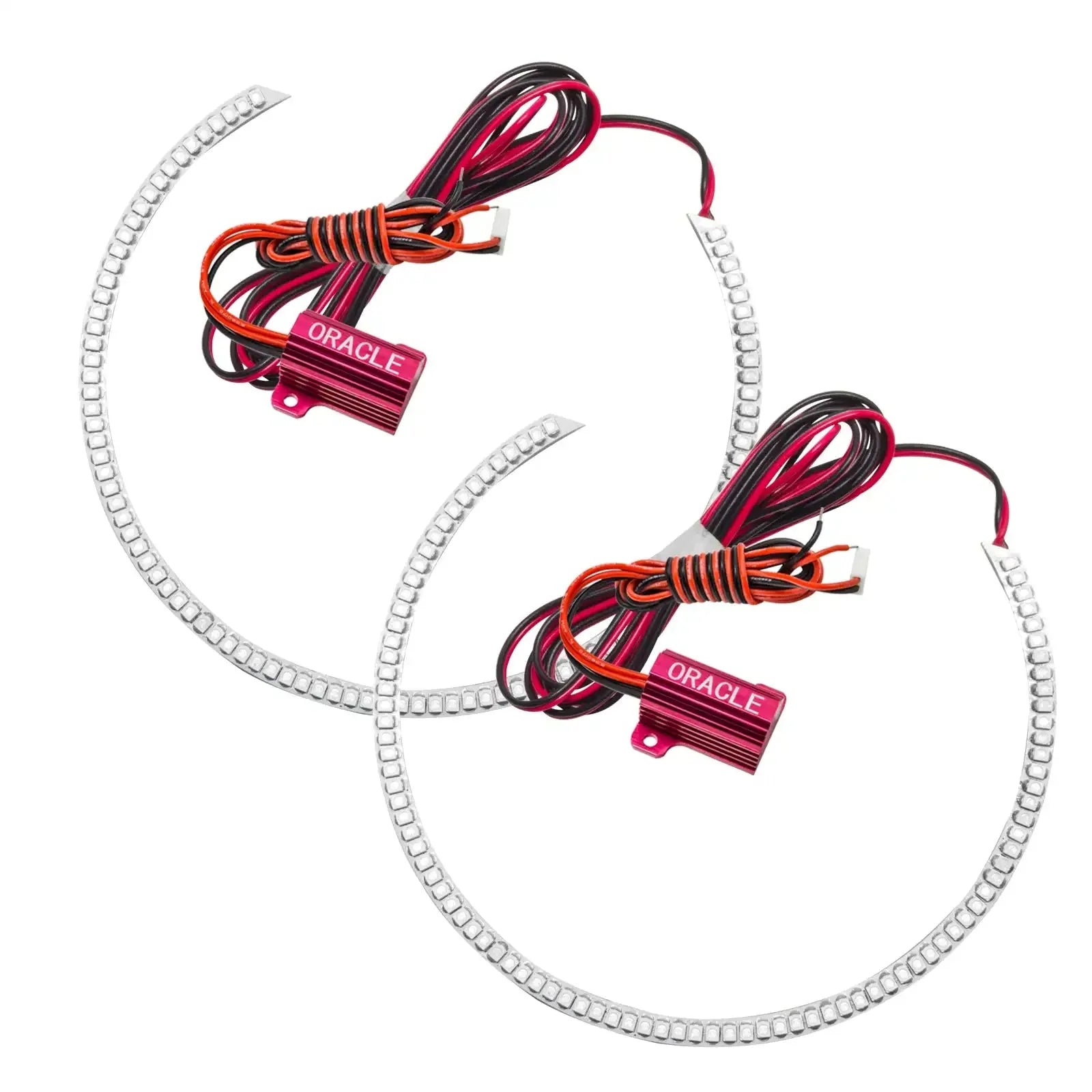 Pair of LED halo headlight rings with wiring harness for off-road vehicles