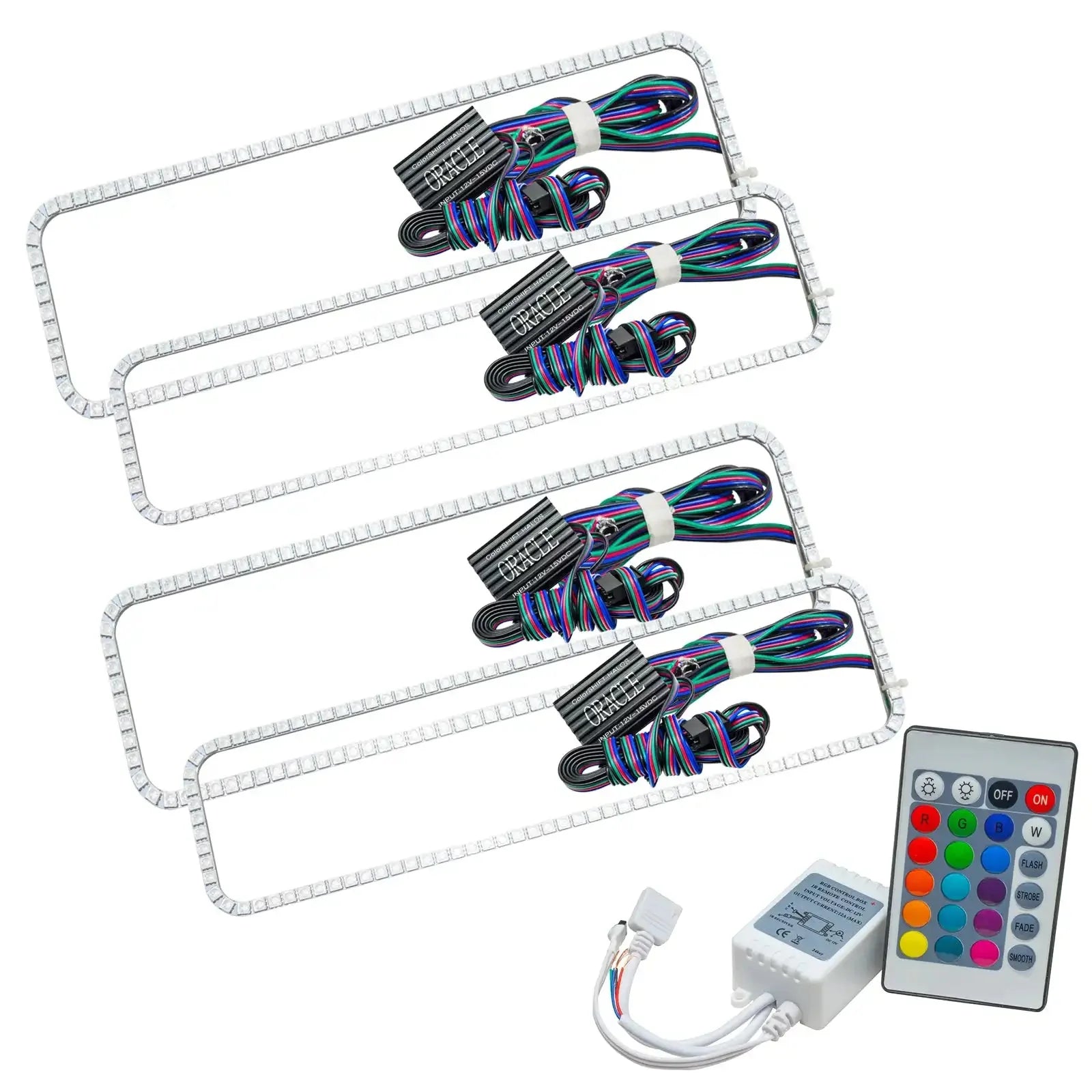LED headlight halo light kit with remote control for off-road vehicles and trucks