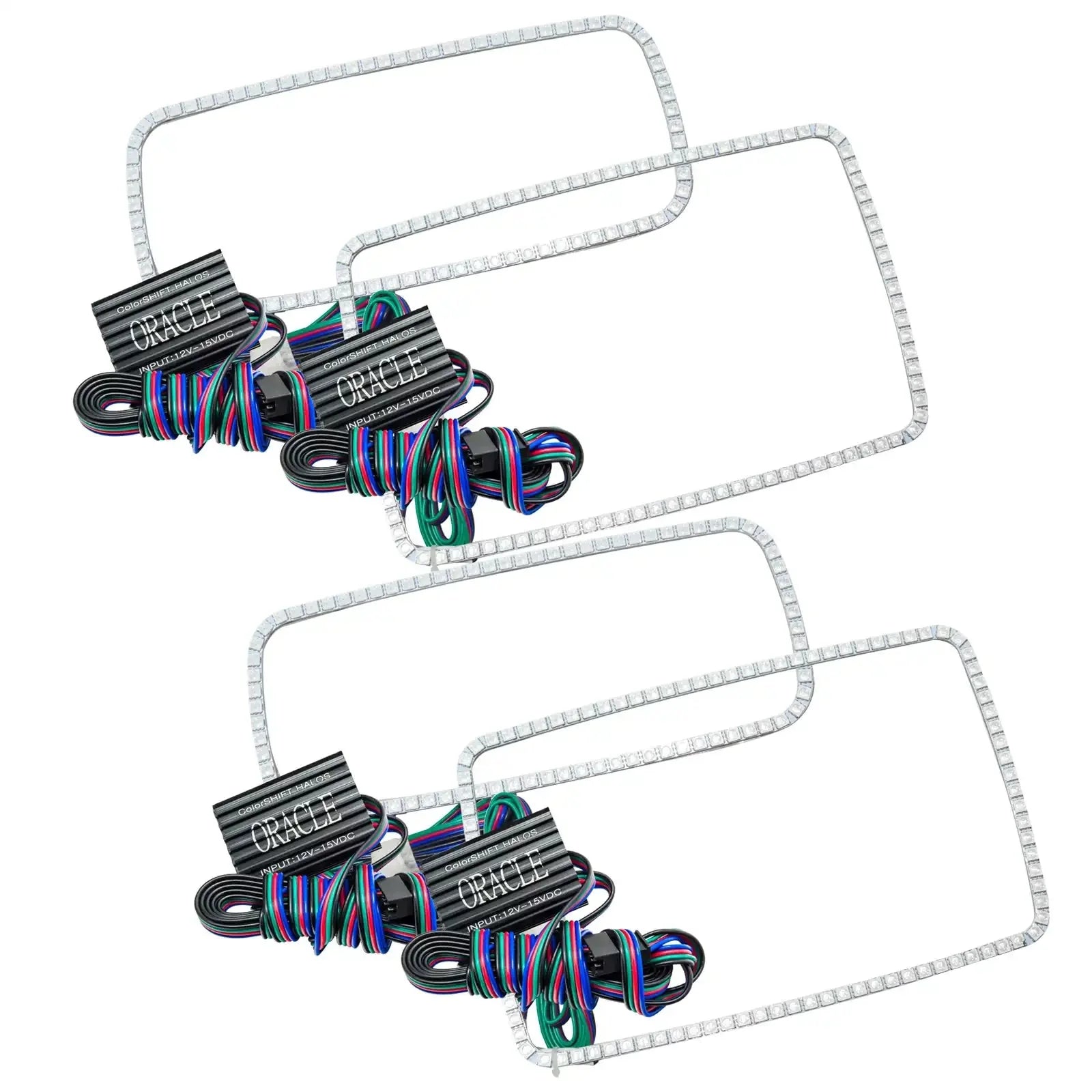 LED RGB headlight halo ring kit with wiring for off-road vehicles and trucks