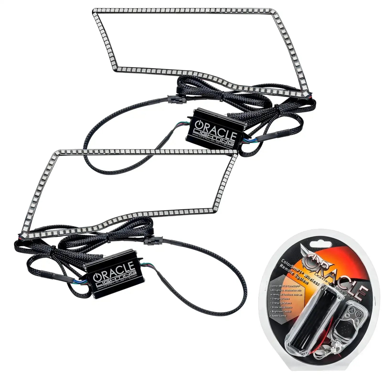 Oracle LED halo lighting kit for vehicle headlights with wiring and remote control included