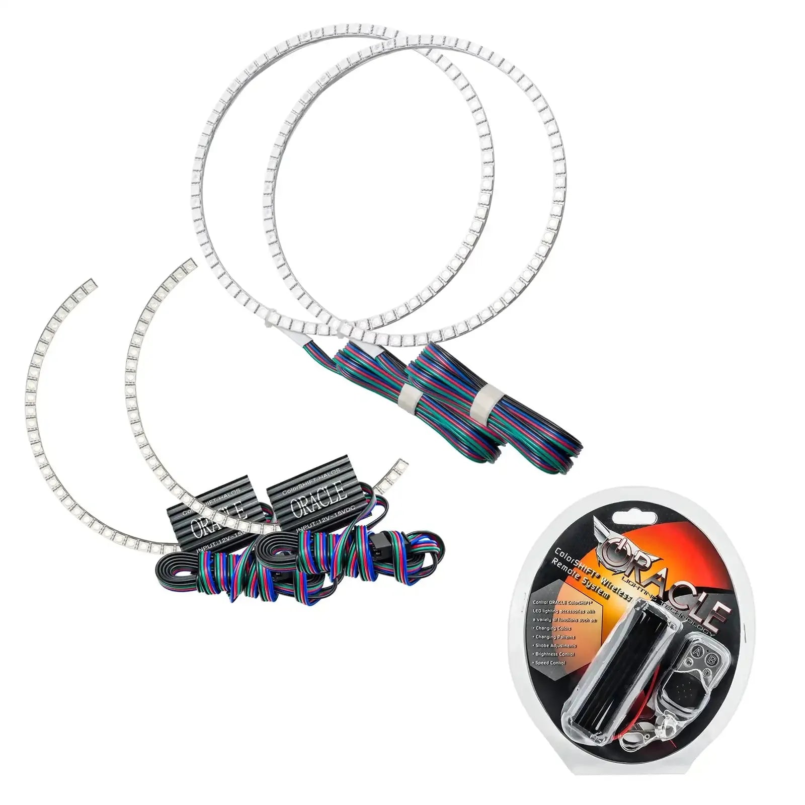 LED halo headlight ring kit with wiring and remote control for off-road vehicles