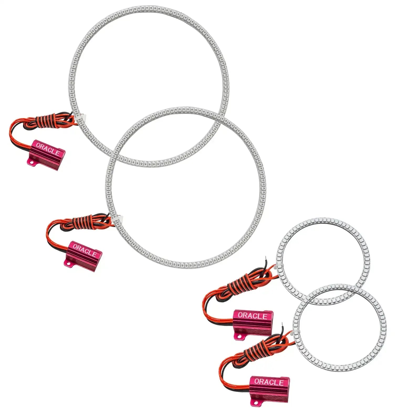 LED headlight halo ring kit with wiring and Oracle modules for off-road vehicles