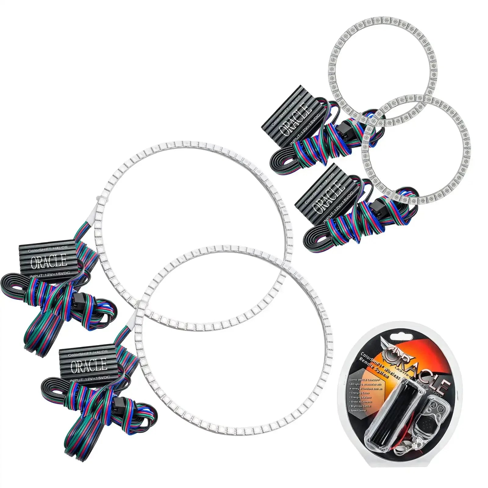 LED halo headlight rings kit with wiring and remote for off-road vehicles