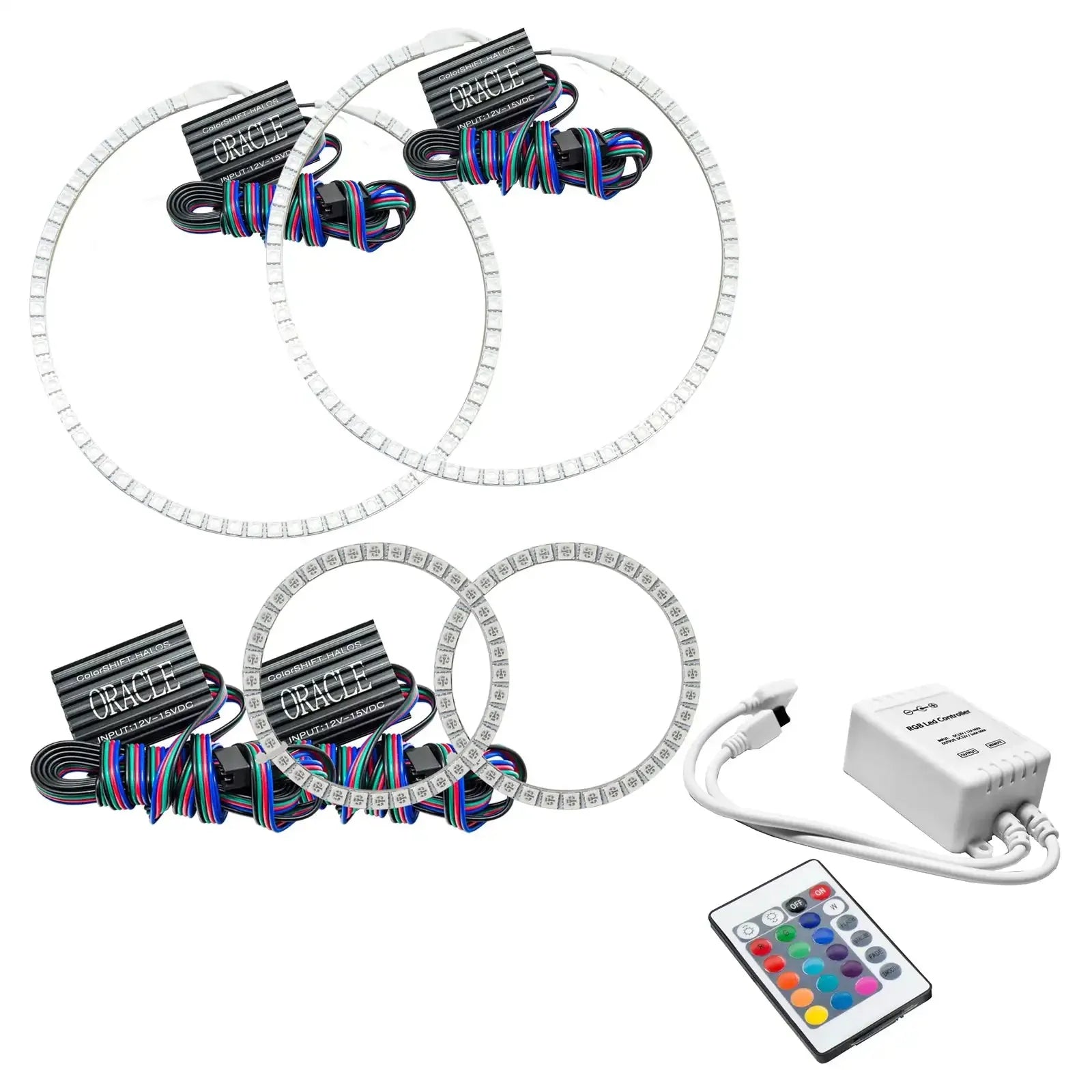 RGB LED halo ring headlight kit with remote control for off-road vehicles and trucks
