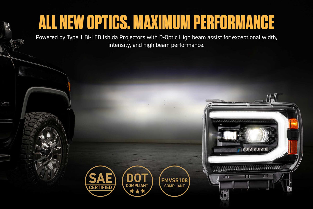 Morimoto XB Evo Hybrid Headlights: 14-18 GMC Sierra / 15-19 GMC Sierra HD (Set)