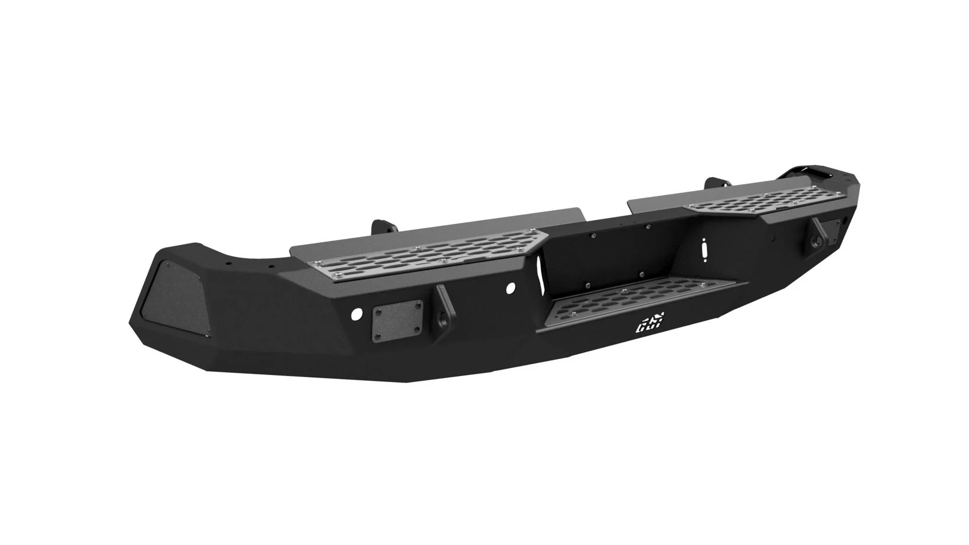 2nd gen Toyota Tundra rear bumper black steel with step plates and angular design
