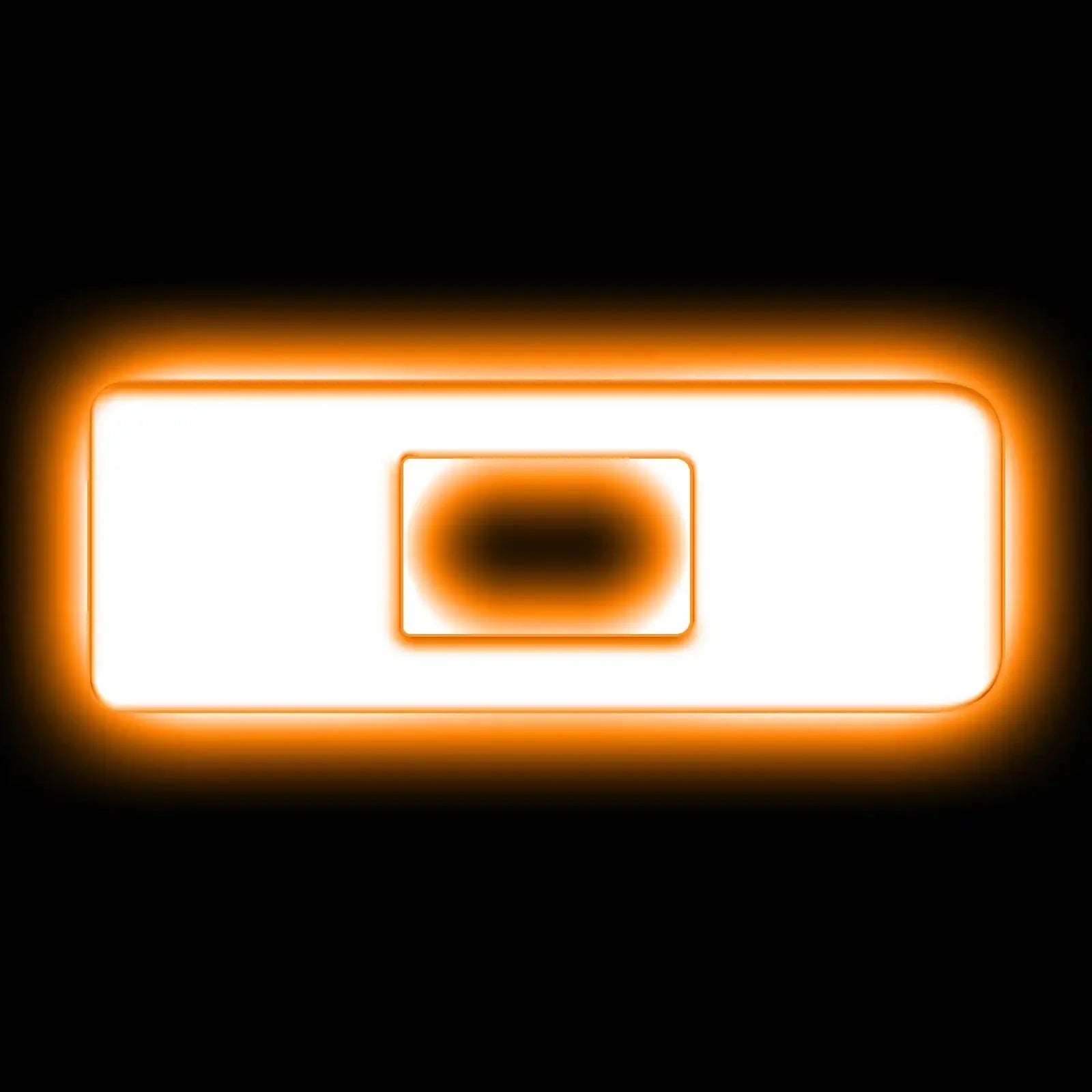 Rectangular orange LED marker light glowing on black background, automotive accessory
