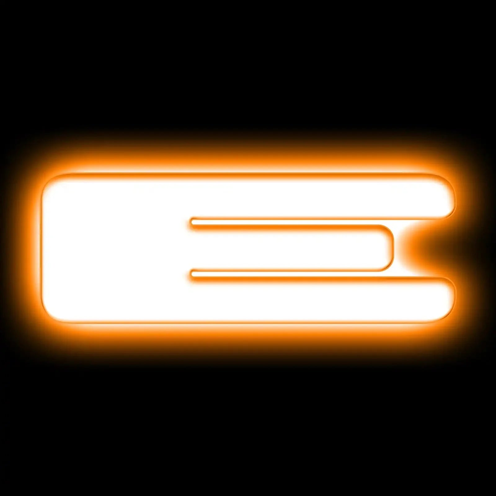 Orange LED light bar glowing with a rectangular shape on a black background, overland vehicle accessory.