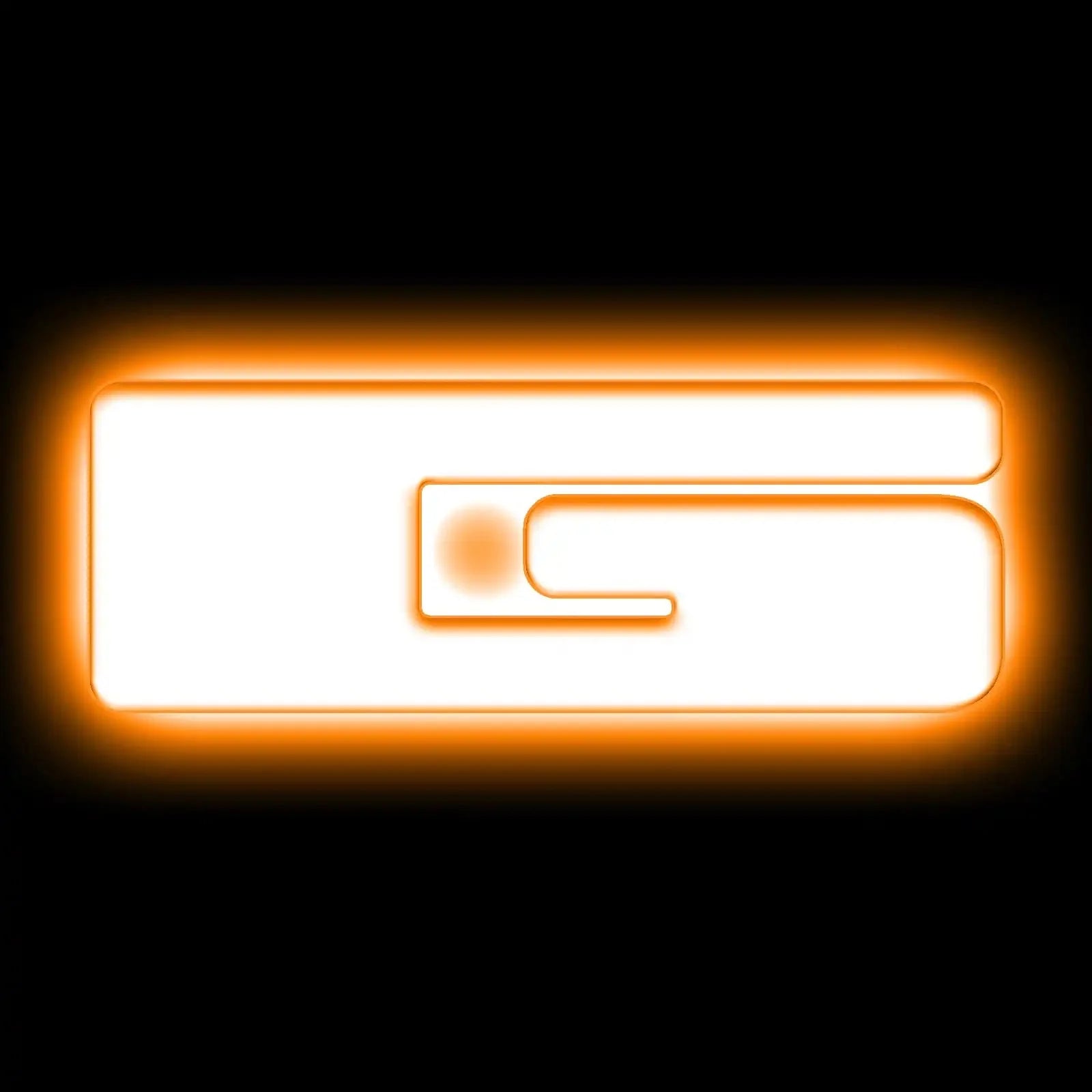 Glowing orange and white abstract emblem on black background, modern off-road accessory logo