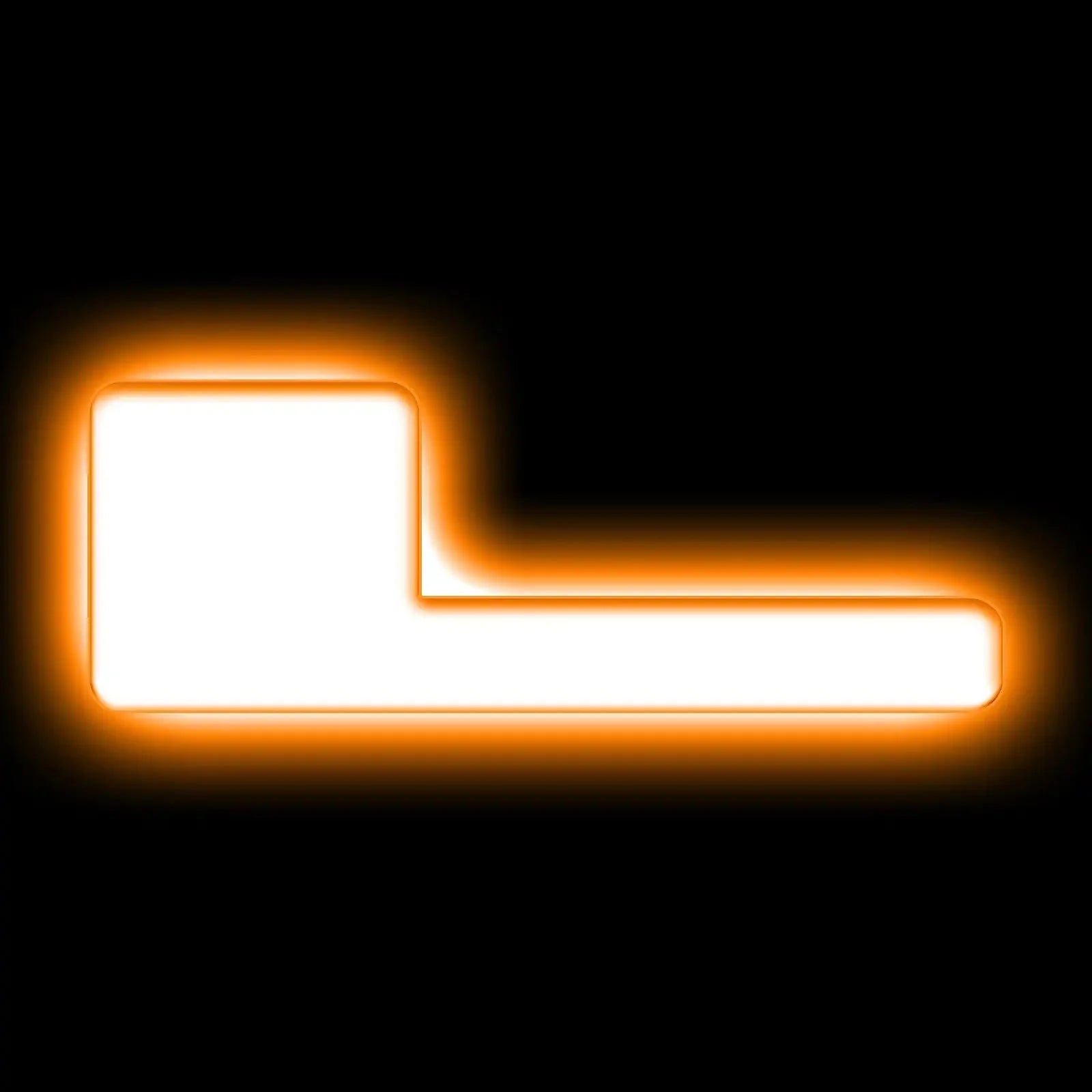 L-shaped LED light with orange glow on black background, overlanding vehicle accessory