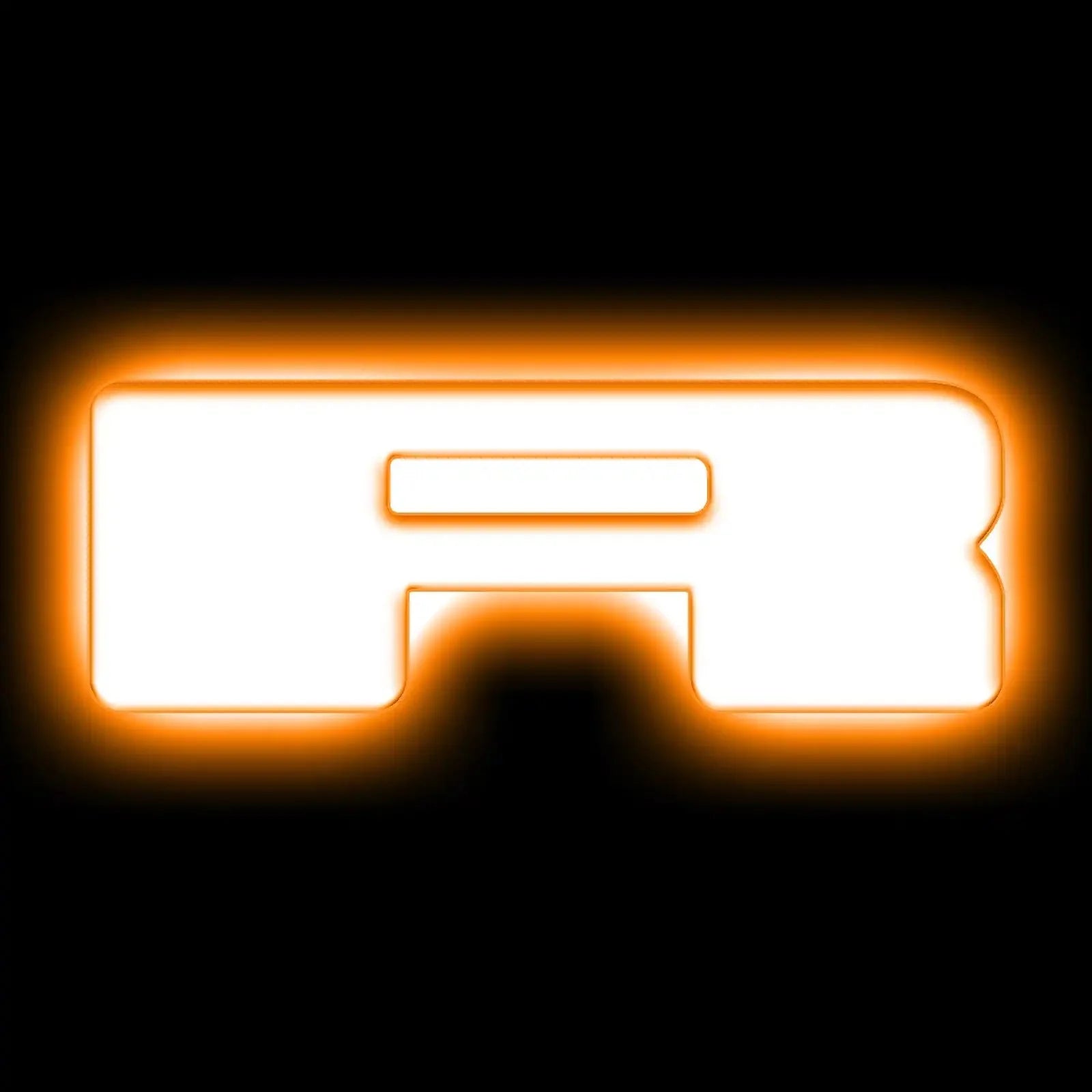 Illuminated white TRD style grille letter R with orange backlight for off-road vehicle accessories