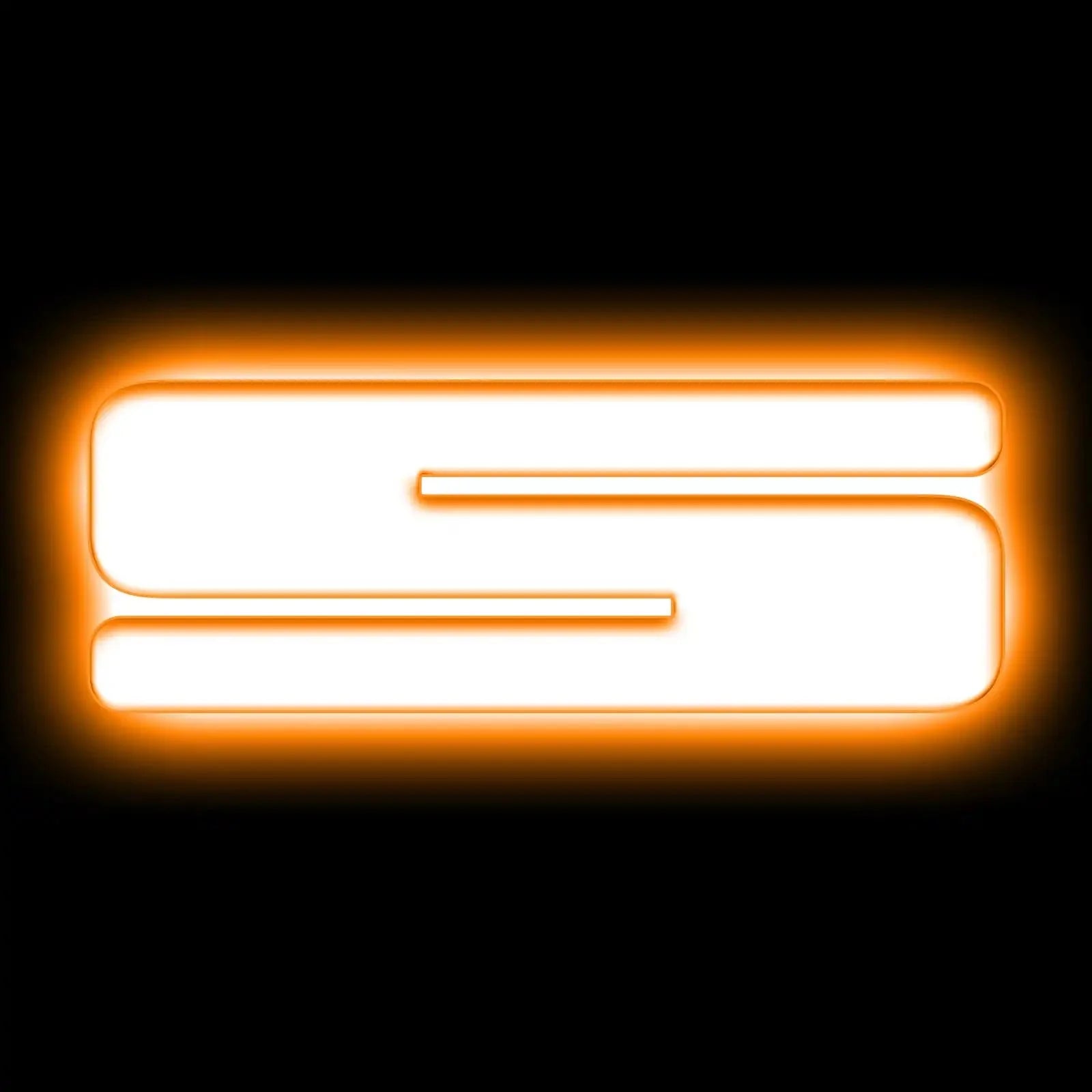 Glowing orange and white stylized S logo on black background, adventure gear symbol
