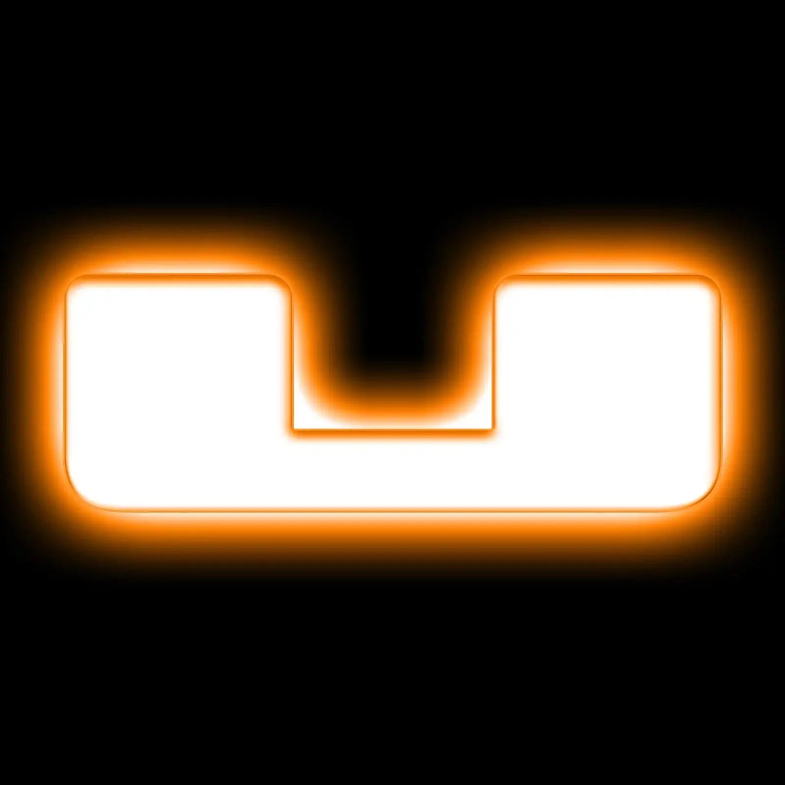Rectangular white LED light with orange glow, ideal for off-road vehicles and camping gear