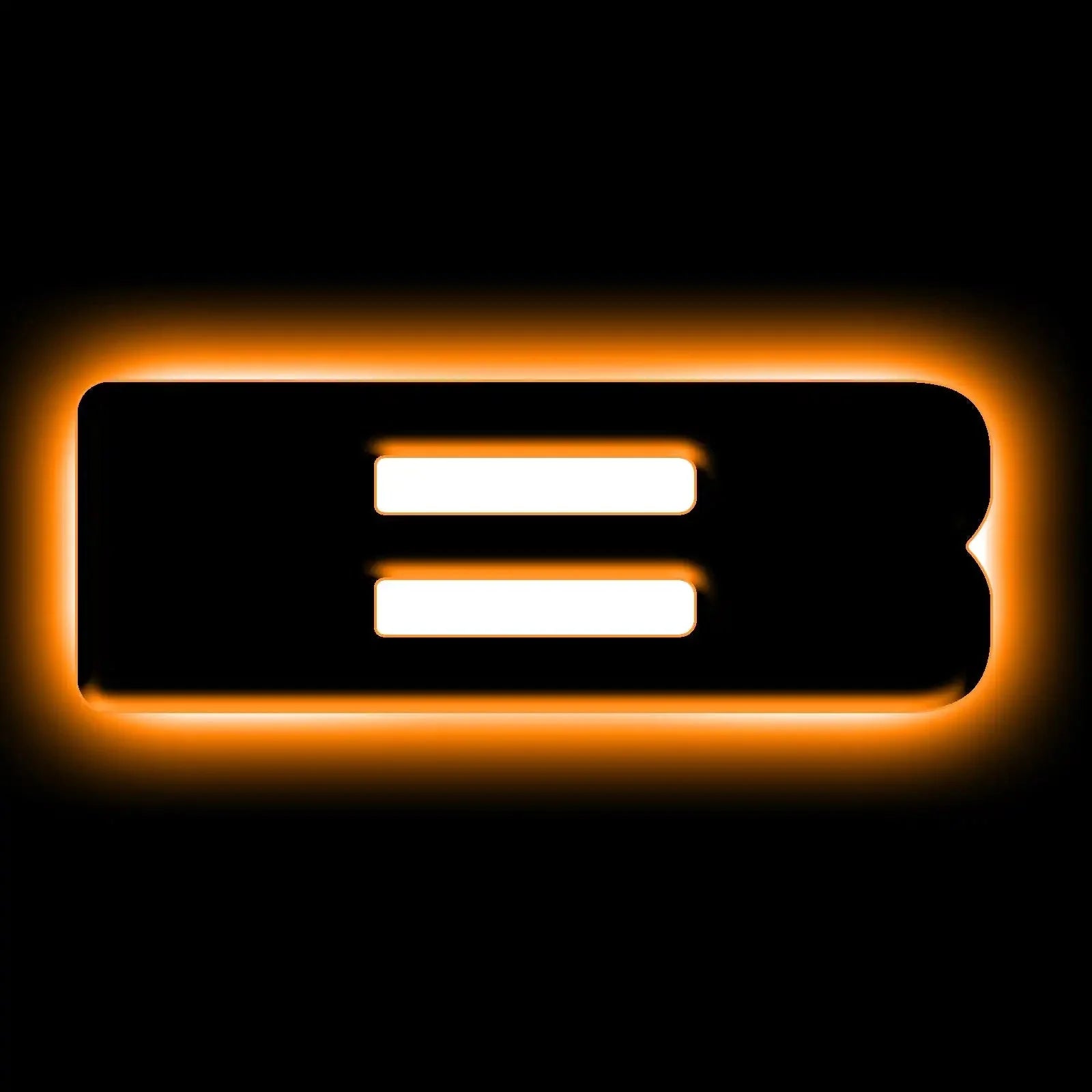Rectangular amber LED truck light with glowing outline on black background