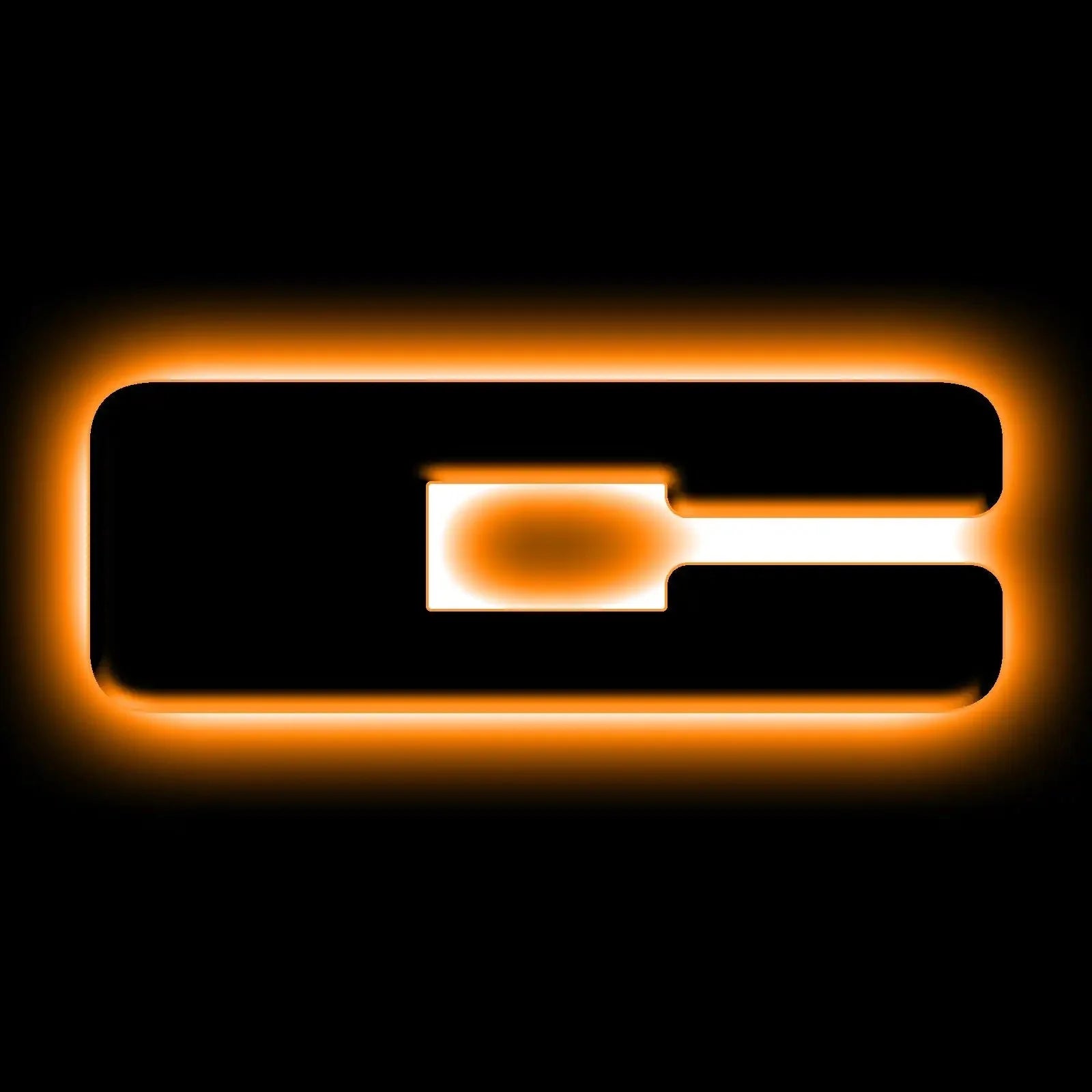 Rectangular orange LED accent light with glowing edges on black background, for off-road vehicles.