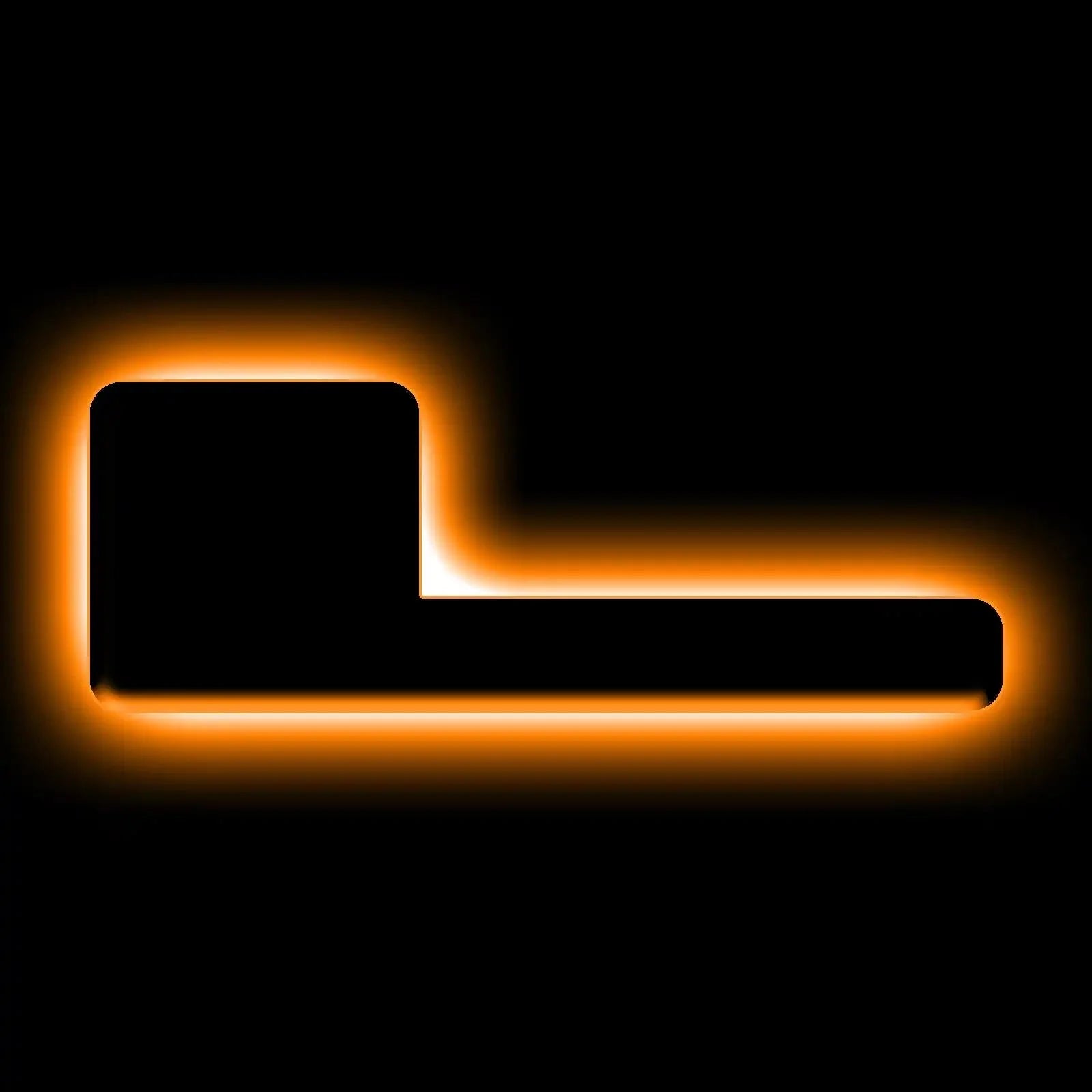 L-shaped orange LED light strip for overlanding vehicles, glowing on black background