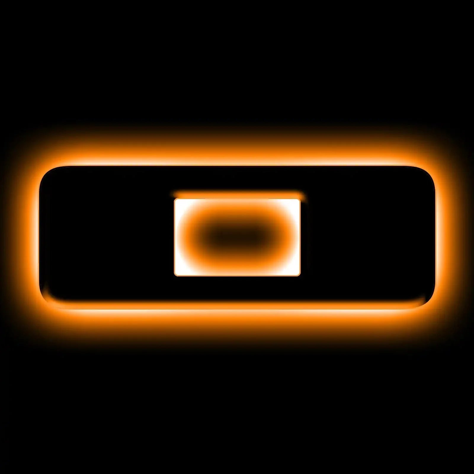 Rectangle LED light in amber with glowing border, vehicle accessory for overlanding.