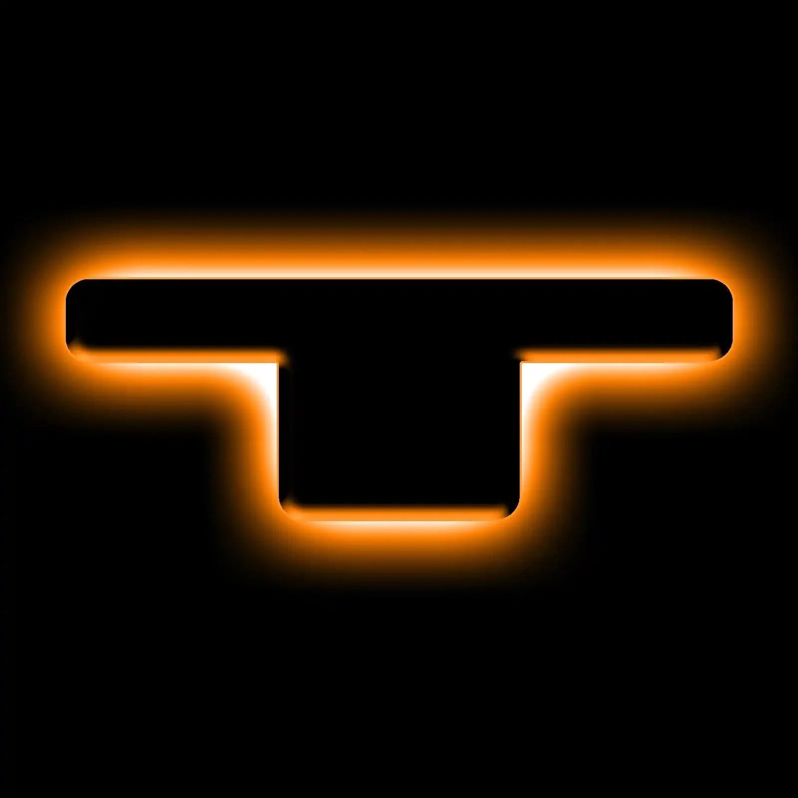 Orange LED grille marker light in T shape for Toyota Tacoma, glowing on black background
