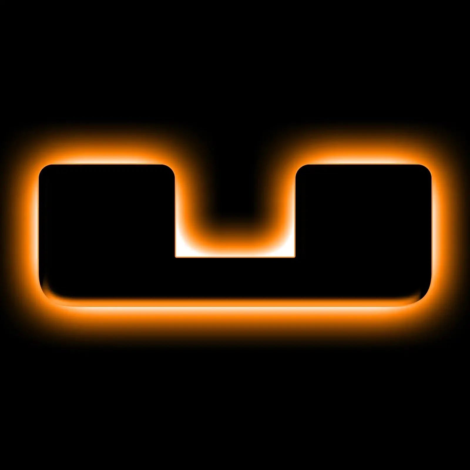 hitch receiver outline glowing with orange backlight on black background, overlanding accessory