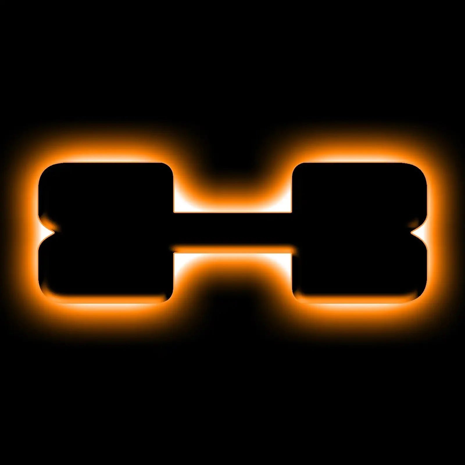 Orange glowing axle and wheels icon on black background, off-road vehicle accessory symbol