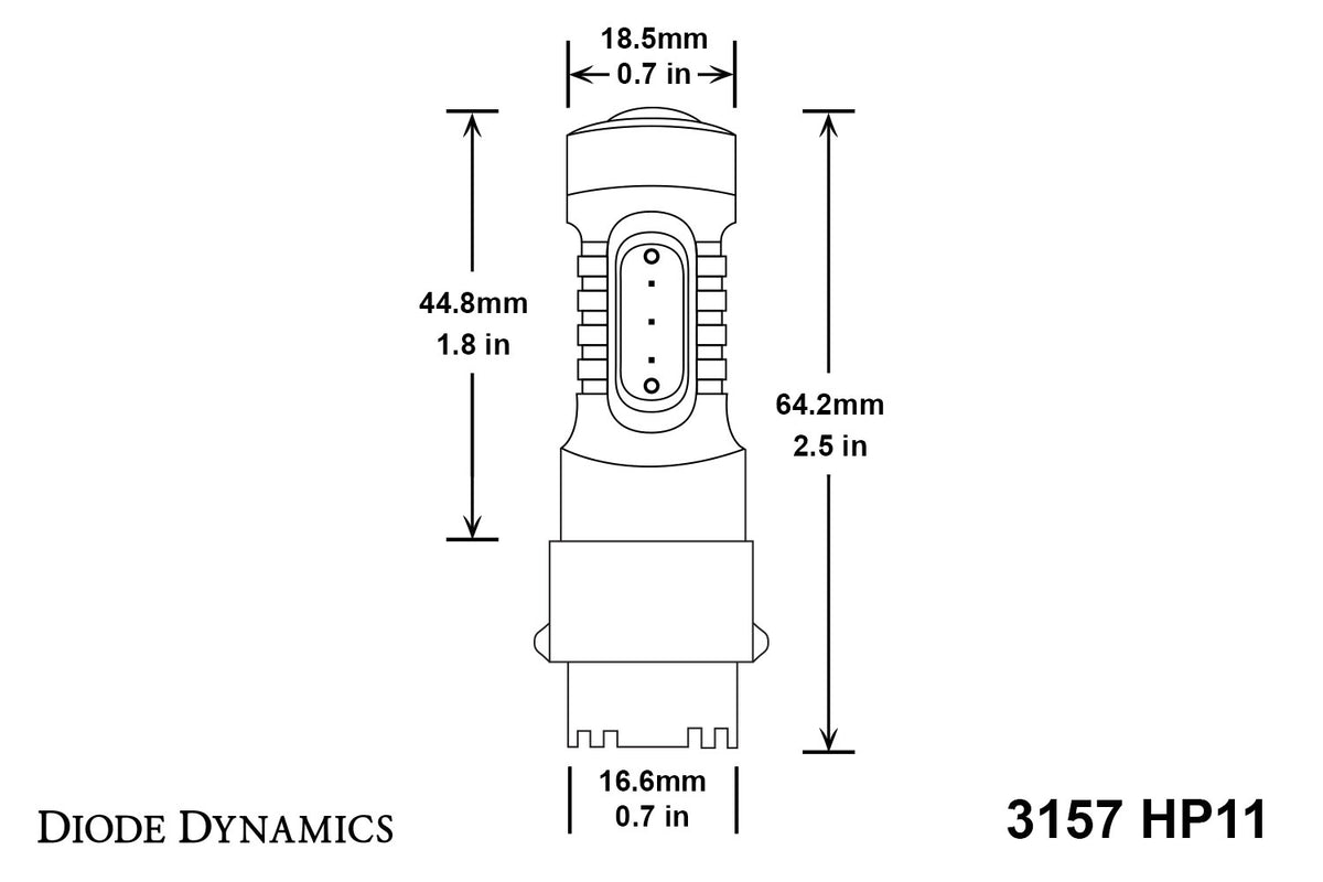 Diode Dynamics 3156/3157 HP11 backup LED bulb for trucks and SUVs – dimensions