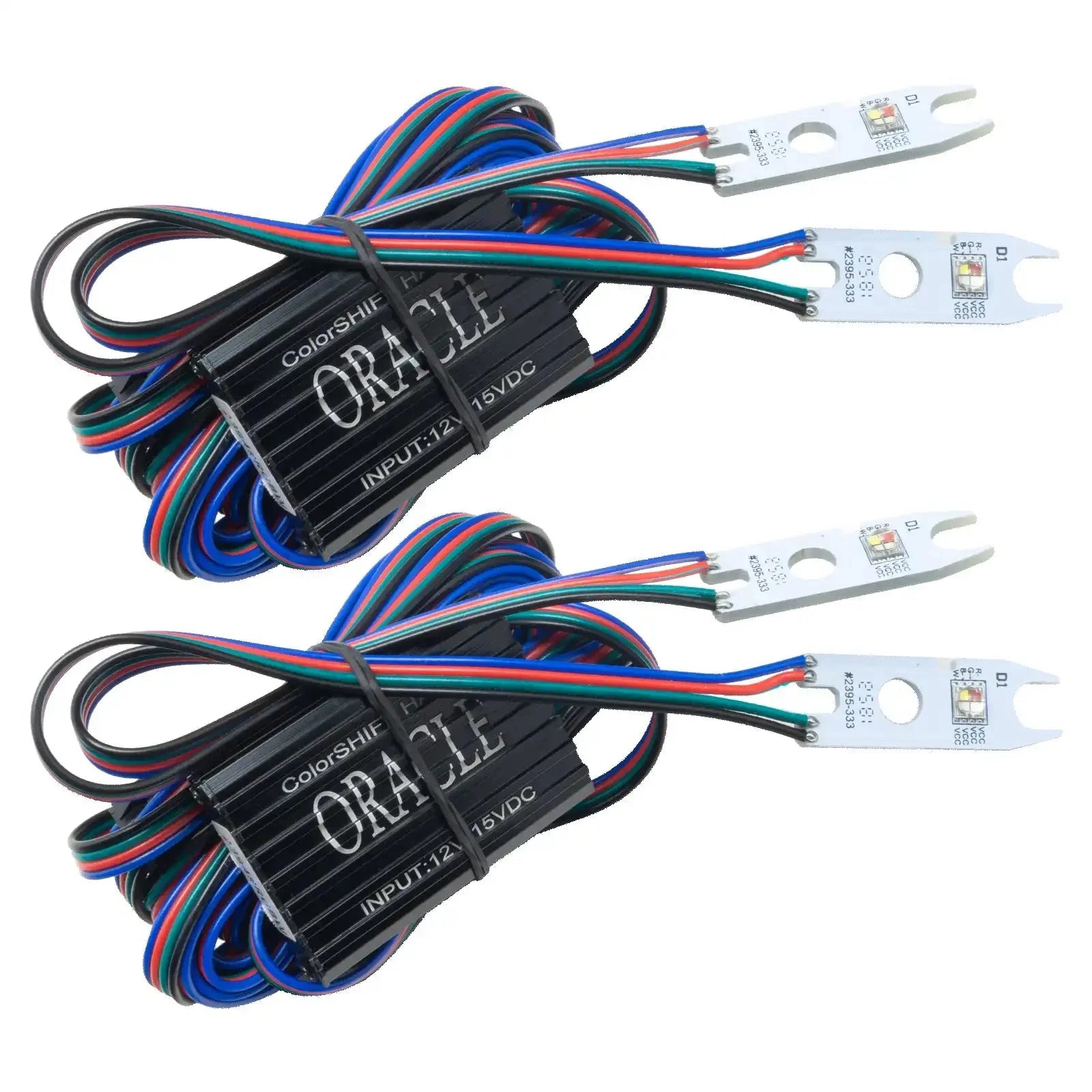Pair of multicolor RGB LED lighting modules with wiring harness, suitable for vehicle customization