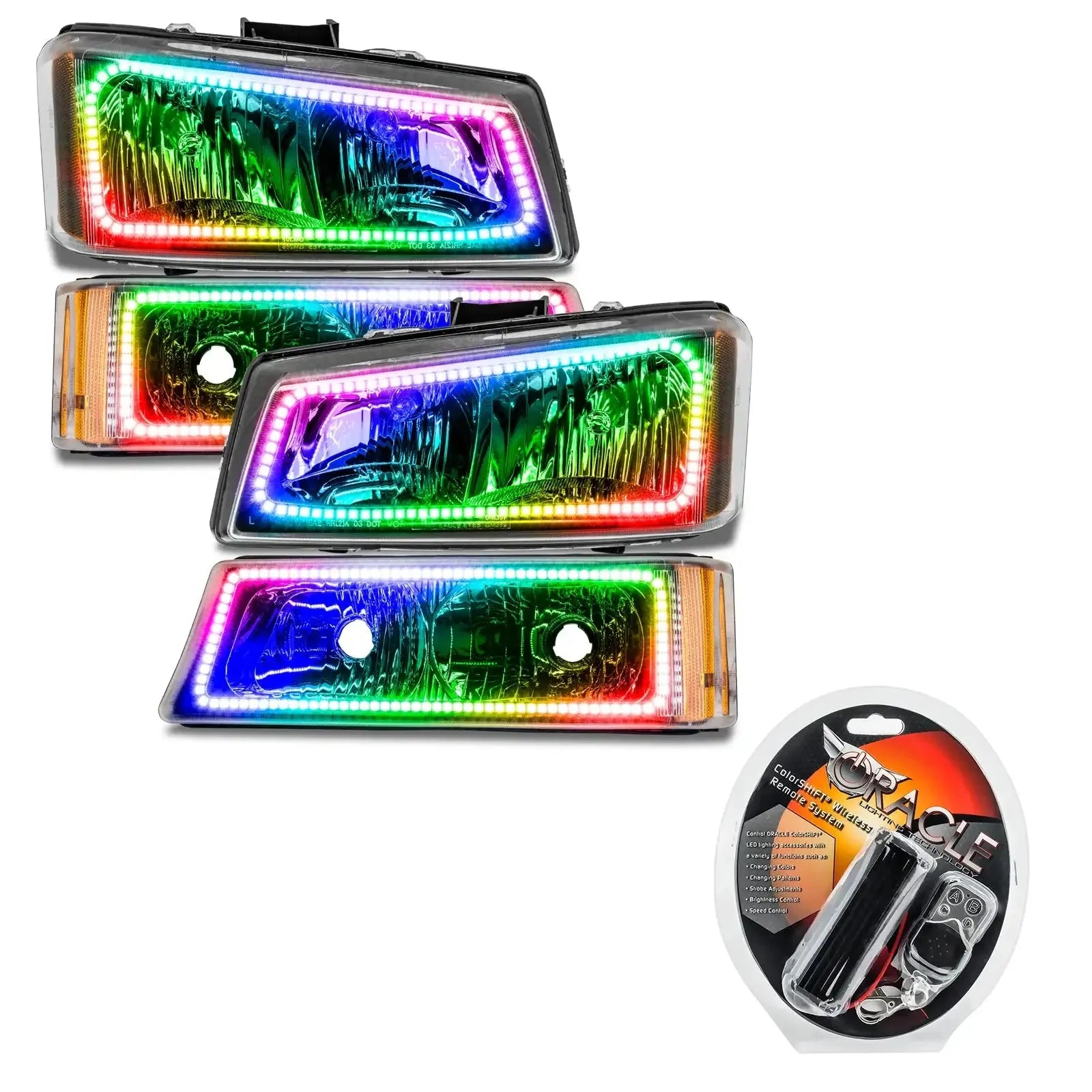 RGB LED halo headlights set for Toyota Tacoma, multi-color, remote control included