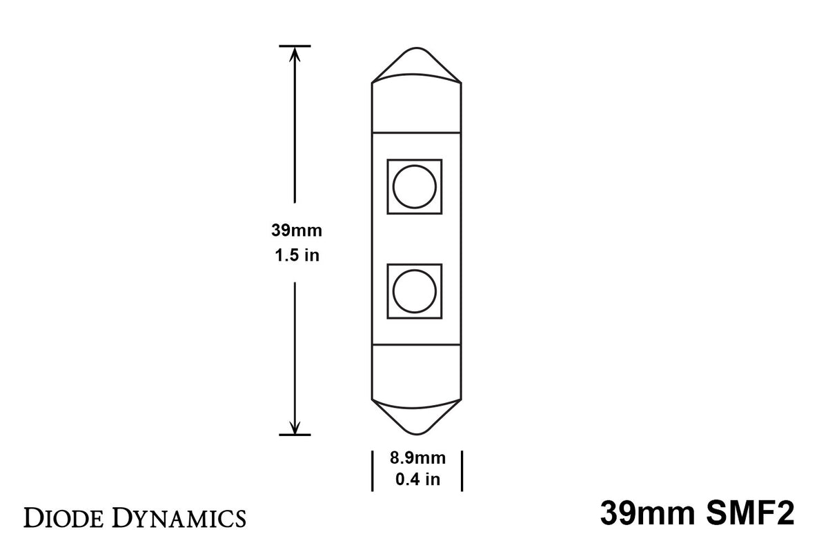 Diode Dynamics 39mm SMF2 LED bulbs for trucks and SUVs – dimensions