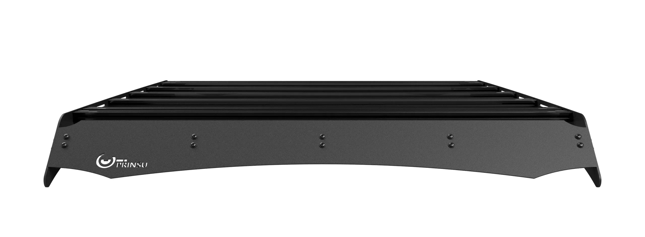 Toyota Tundra Double Cab roof rack, black metal, overlanding accessory, front view