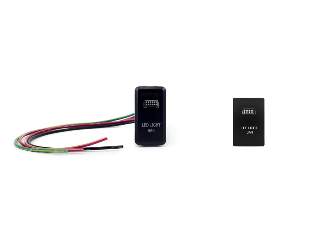 LED light bar switch with wiring for overland vehicle roof rack installation