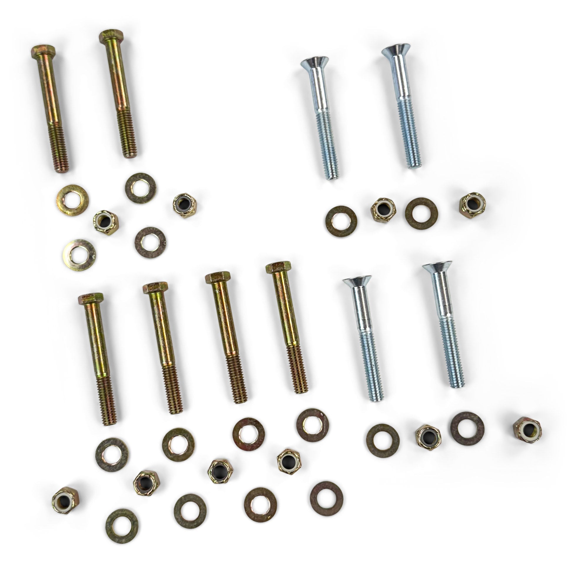 Assortment of bolts, washers, and nuts for overlanding vehicle accessories installation