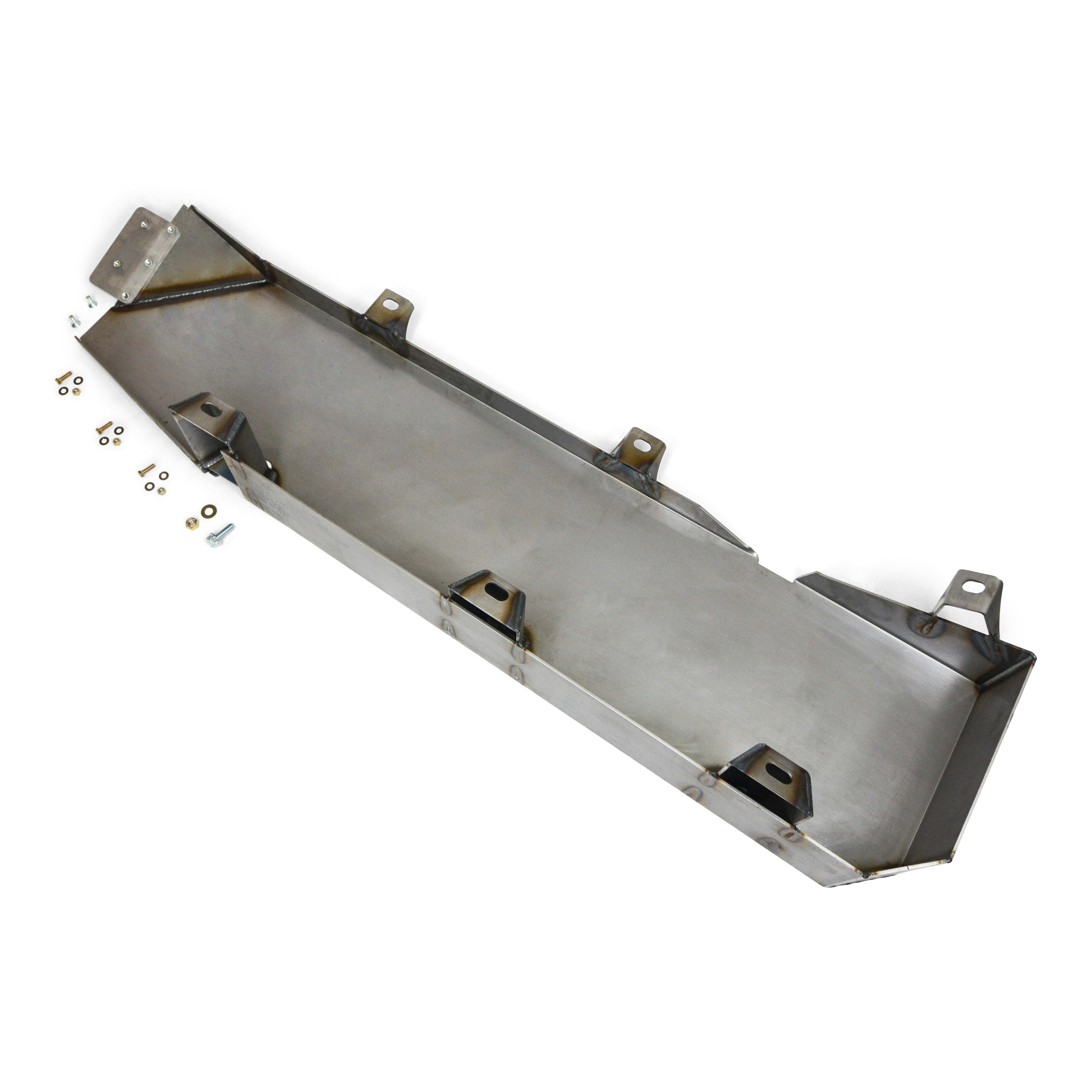 Steel skid plate with mounting hardware for off-road vehicle protection
