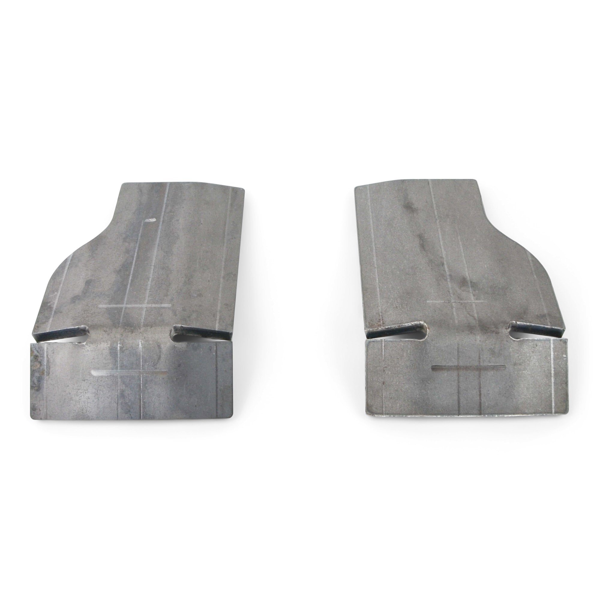 Pair of metal mounting brackets for off-road vehicle accessories on white background
