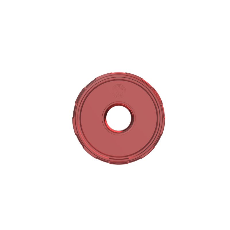 Red round vehicle accessory part with center hole, overlanding gear component