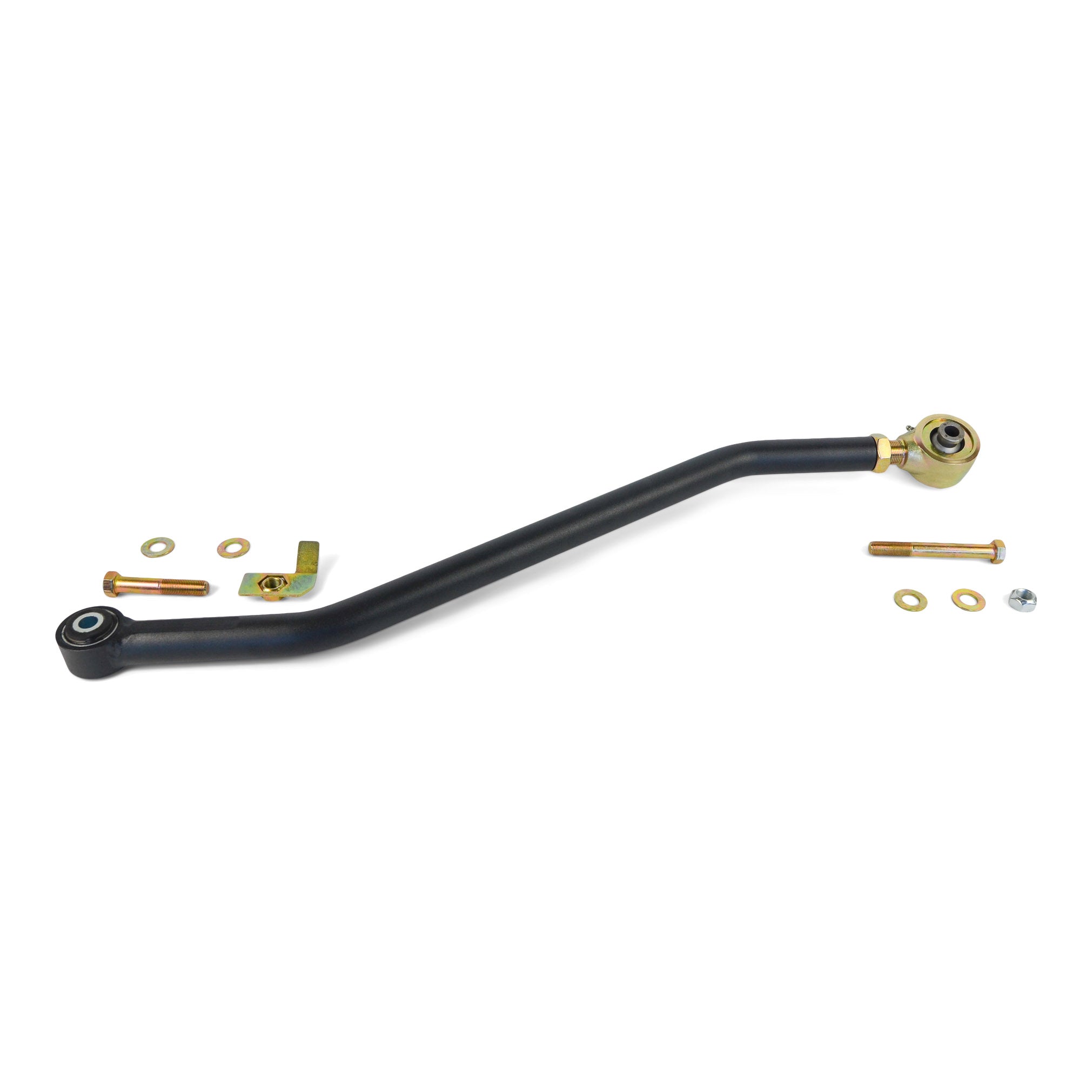 Heavy-duty adjustable track bar with mounting hardware for off-road vehicle suspension