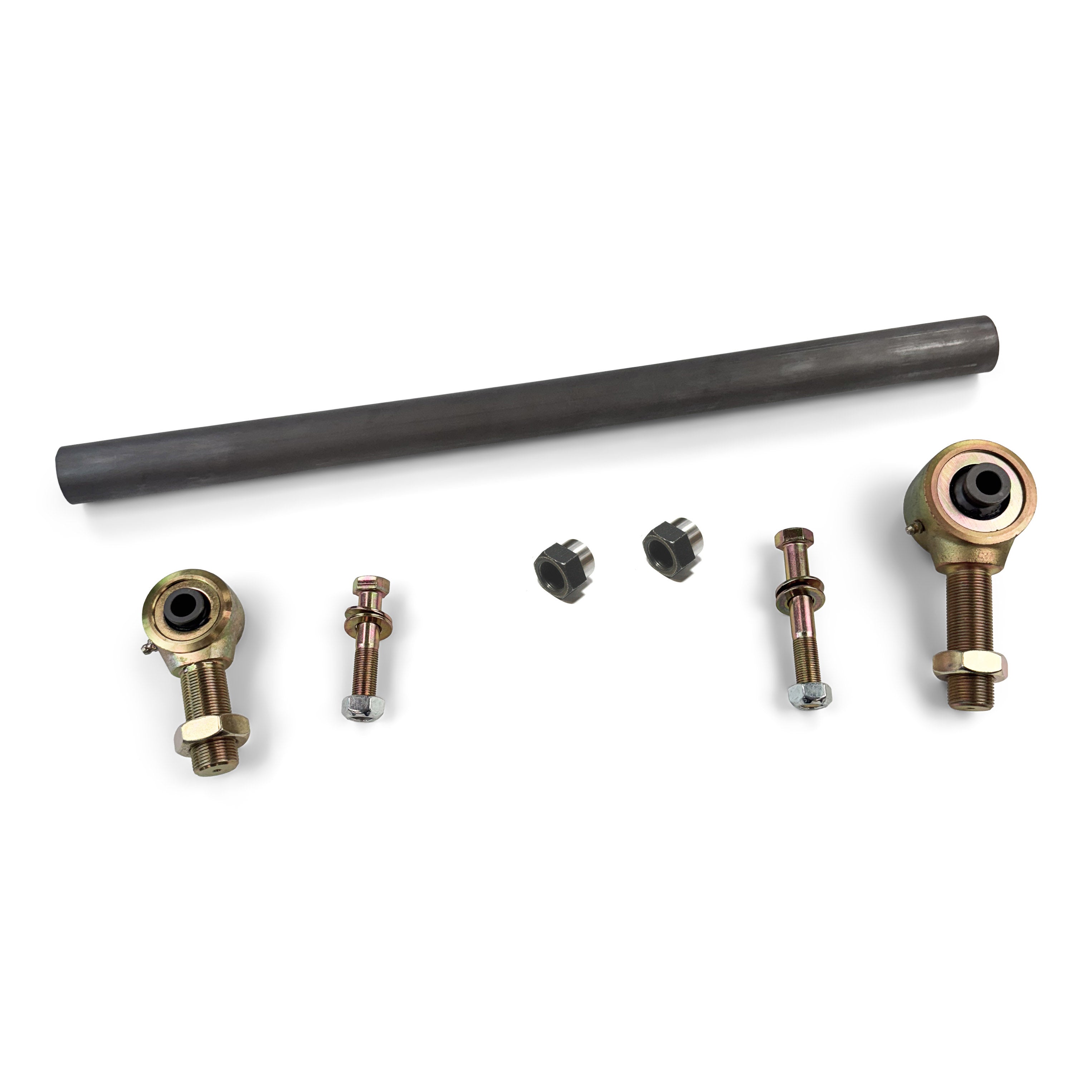 Heavy-duty adjustable suspension kit with rod ends, bolts, and tube for off-road vehicles