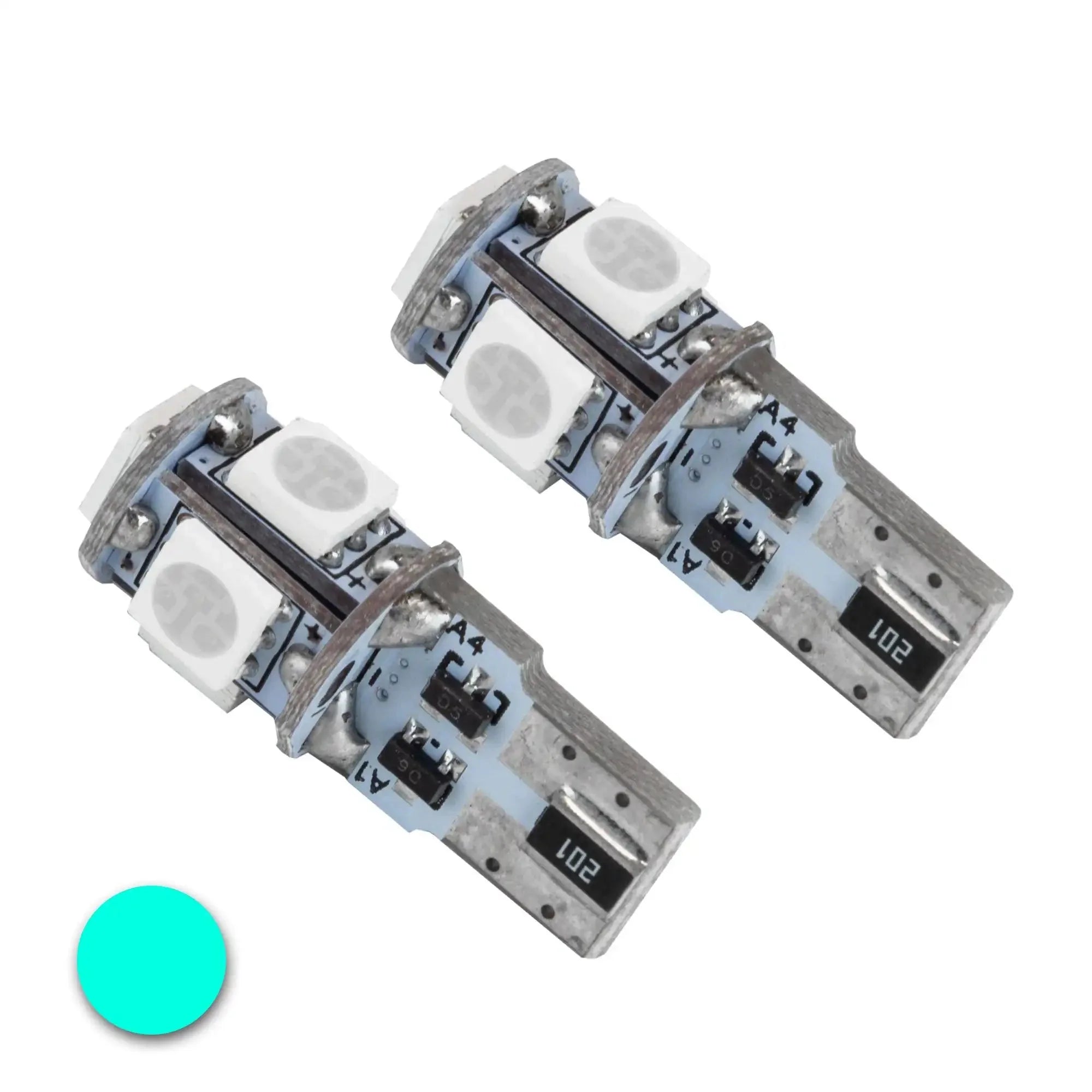 Pair of blue T10 LED bulbs for Toyota, Jeep, Ford vehicle interior or license plate lighting