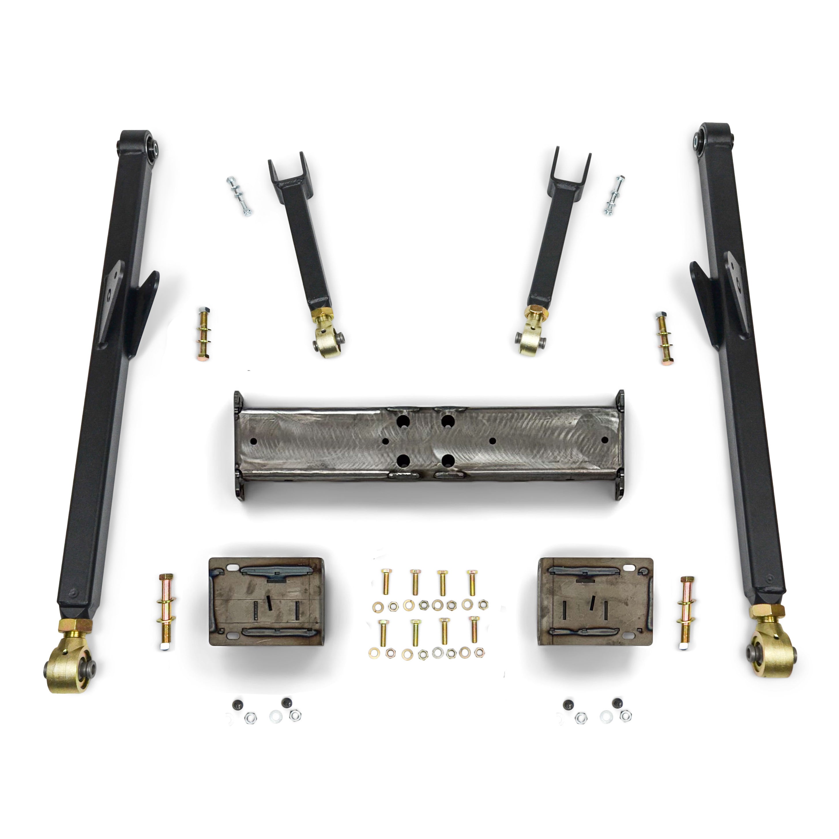 Heavy-duty adjustable suspension control arm kit with mounting brackets and hardware, vehicle accessories