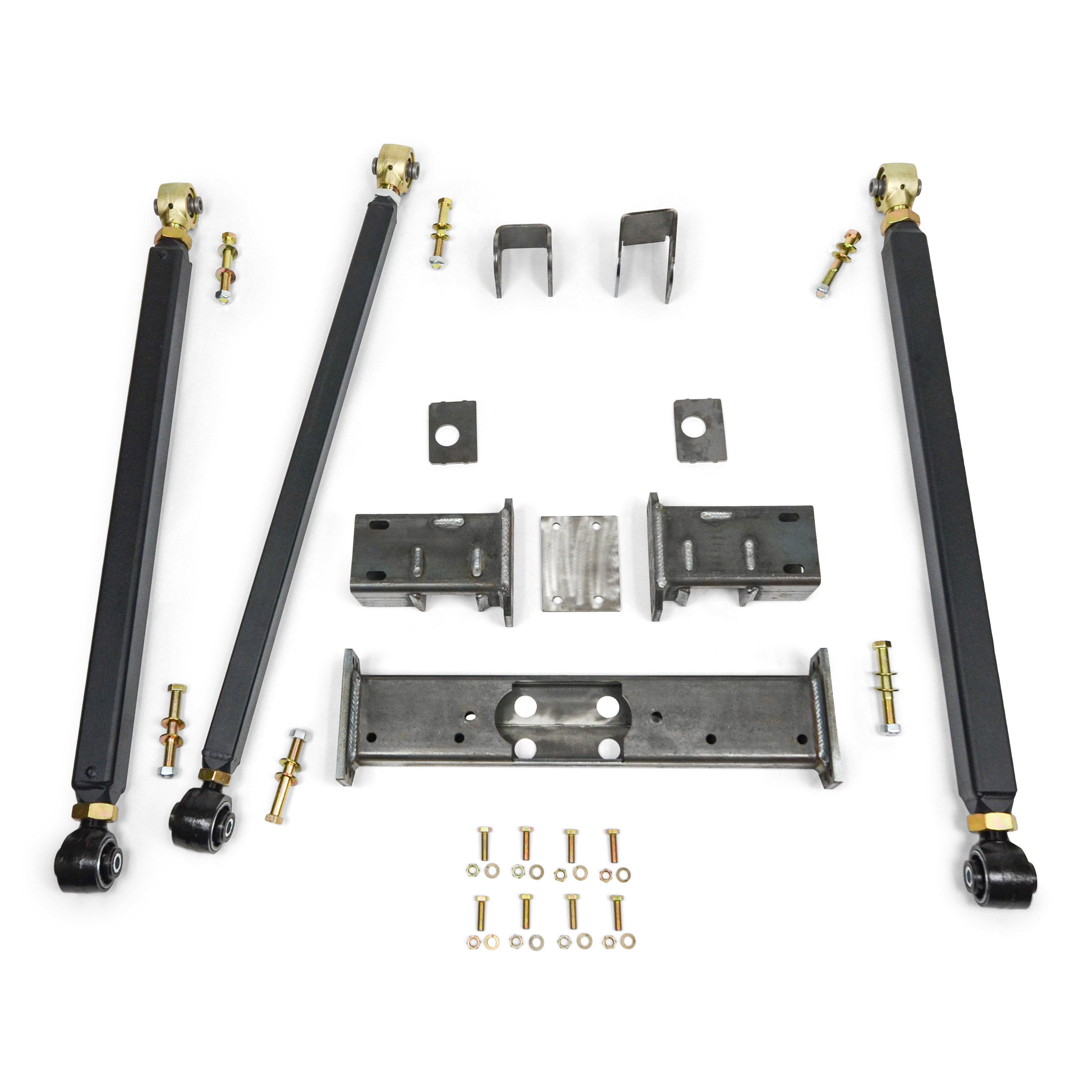 Heavy-duty off-road suspension kit with control arms, brackets, and hardware for trucks or SUVs