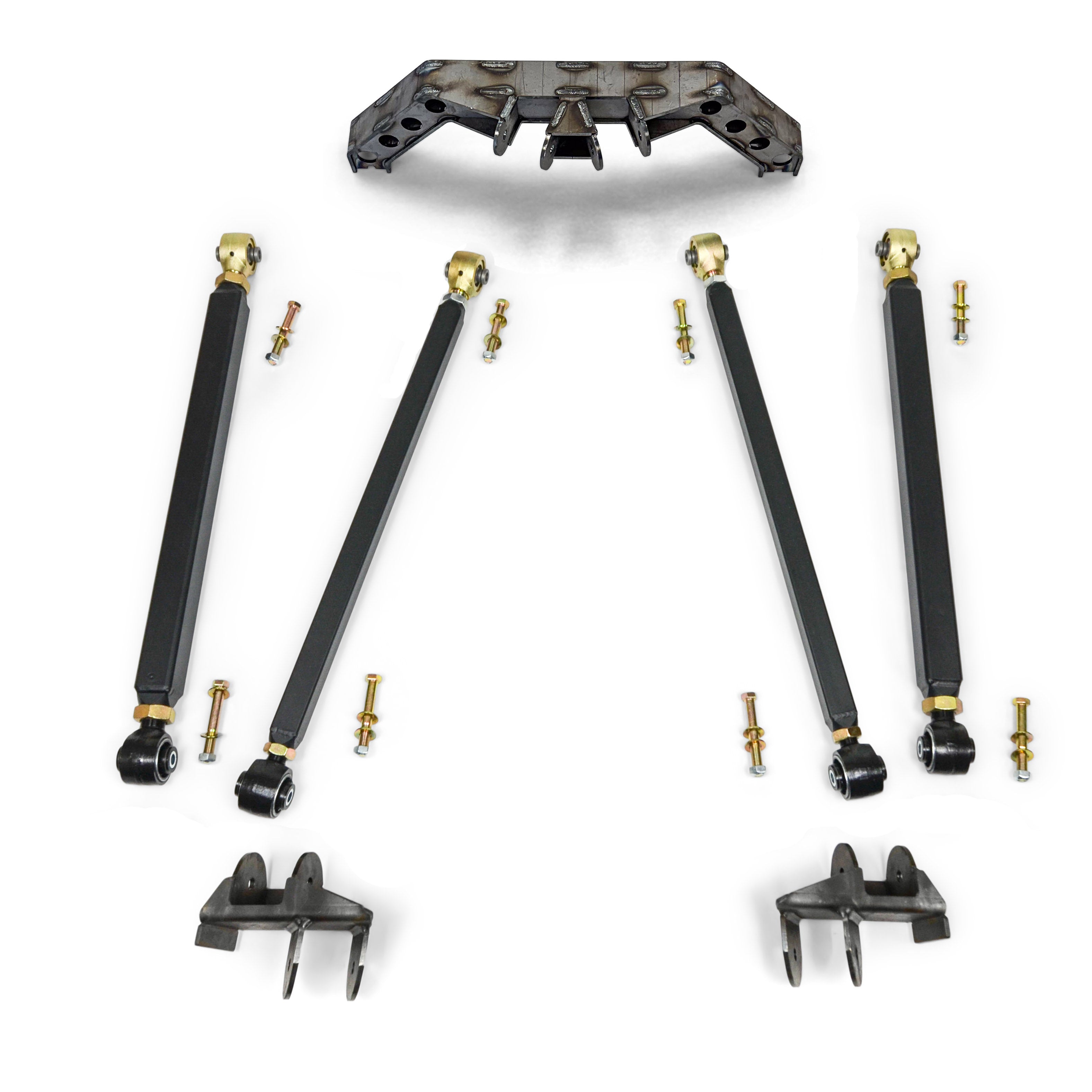 Heavy-duty suspension link kit with four control arms, brackets, and mounting hardware for off-road vehicles