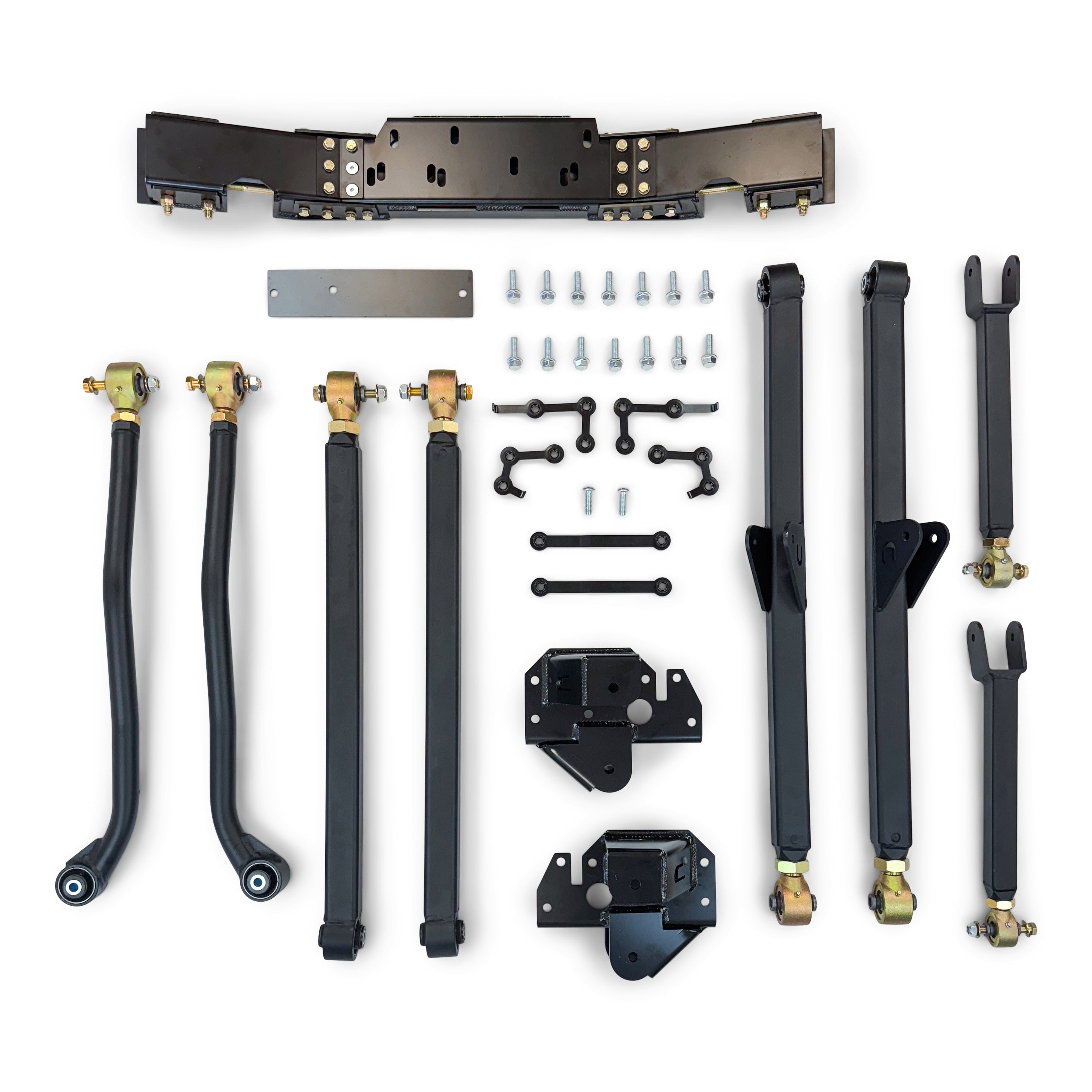 Heavy-duty off-road suspension control arm kit with brackets and hardware for trucks or SUVs