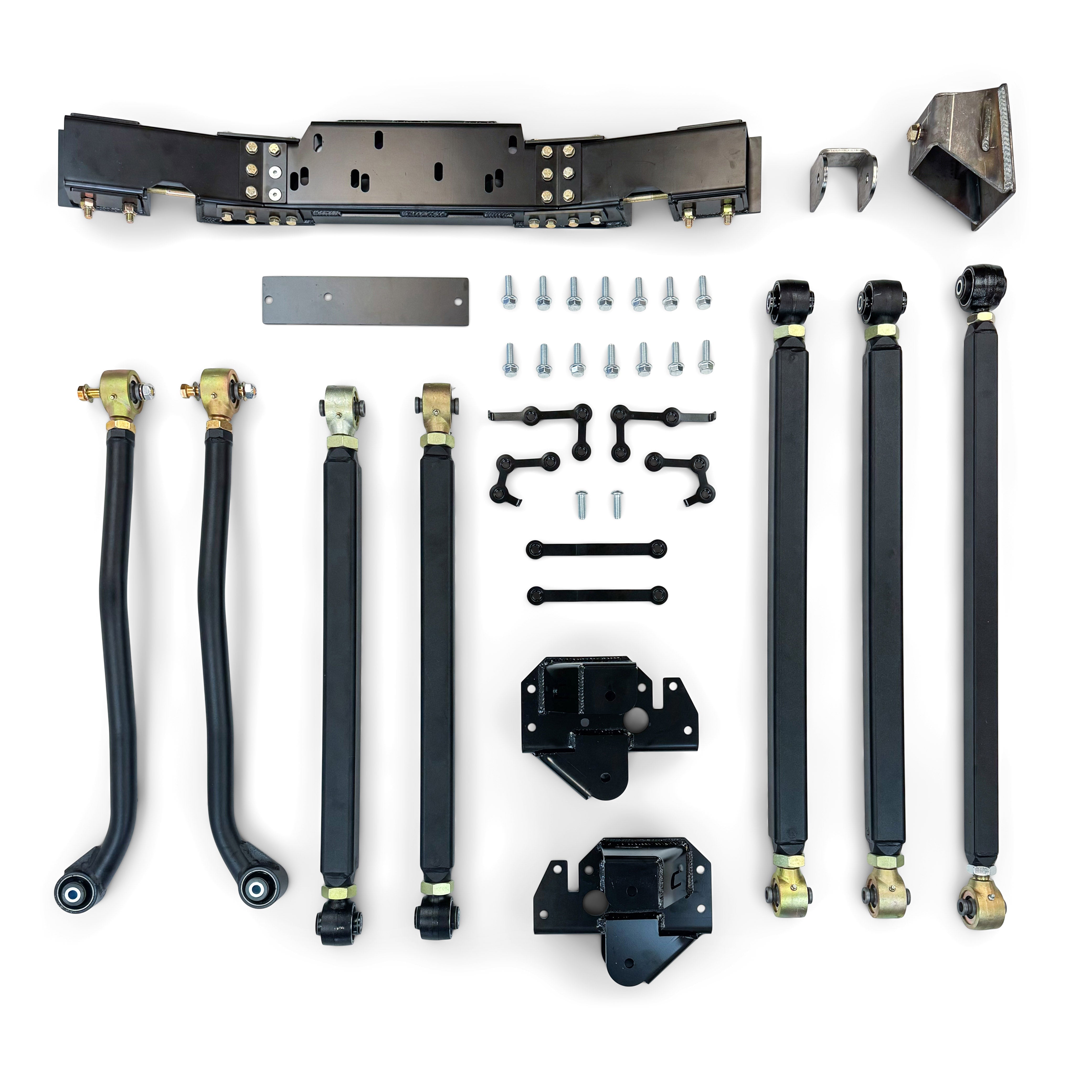 Heavy-duty off-road suspension kit with control arms, brackets, and hardware for trucks and SUVs