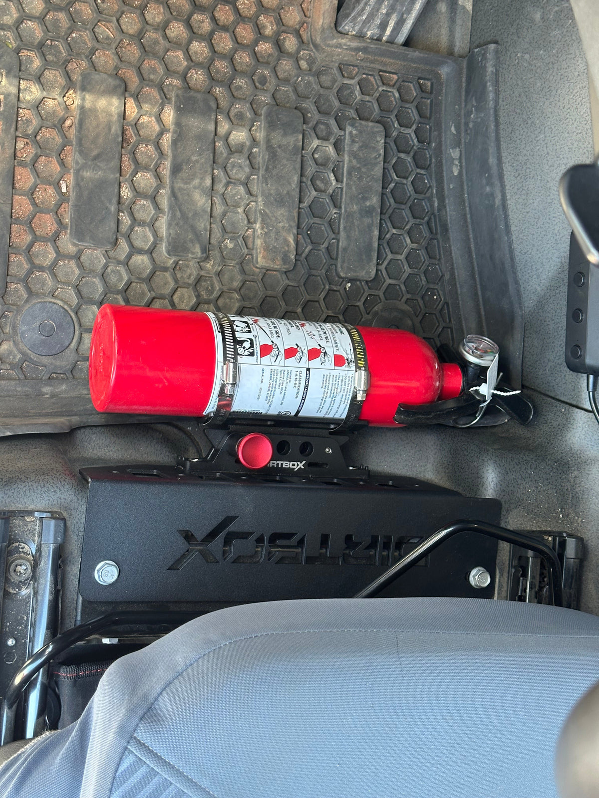 Dirtbox under-seat fire extinguisher mount for INEOS Grenadier and Quartermaster